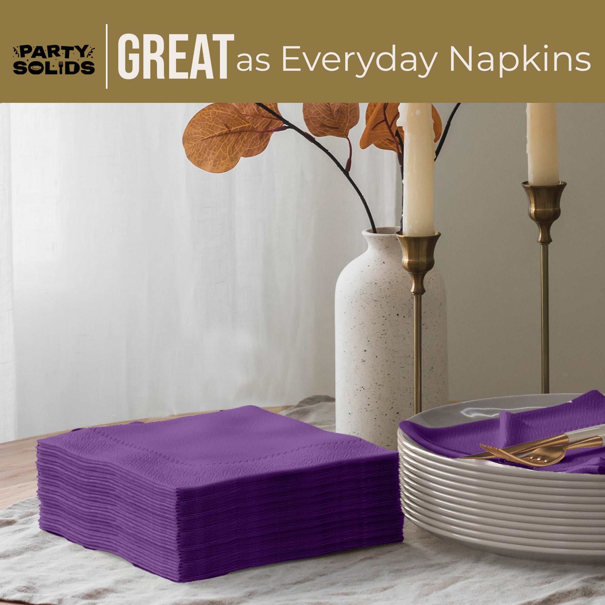 Purple Dinner Napkins | 8 in. x 8 in. | 50 Ct.