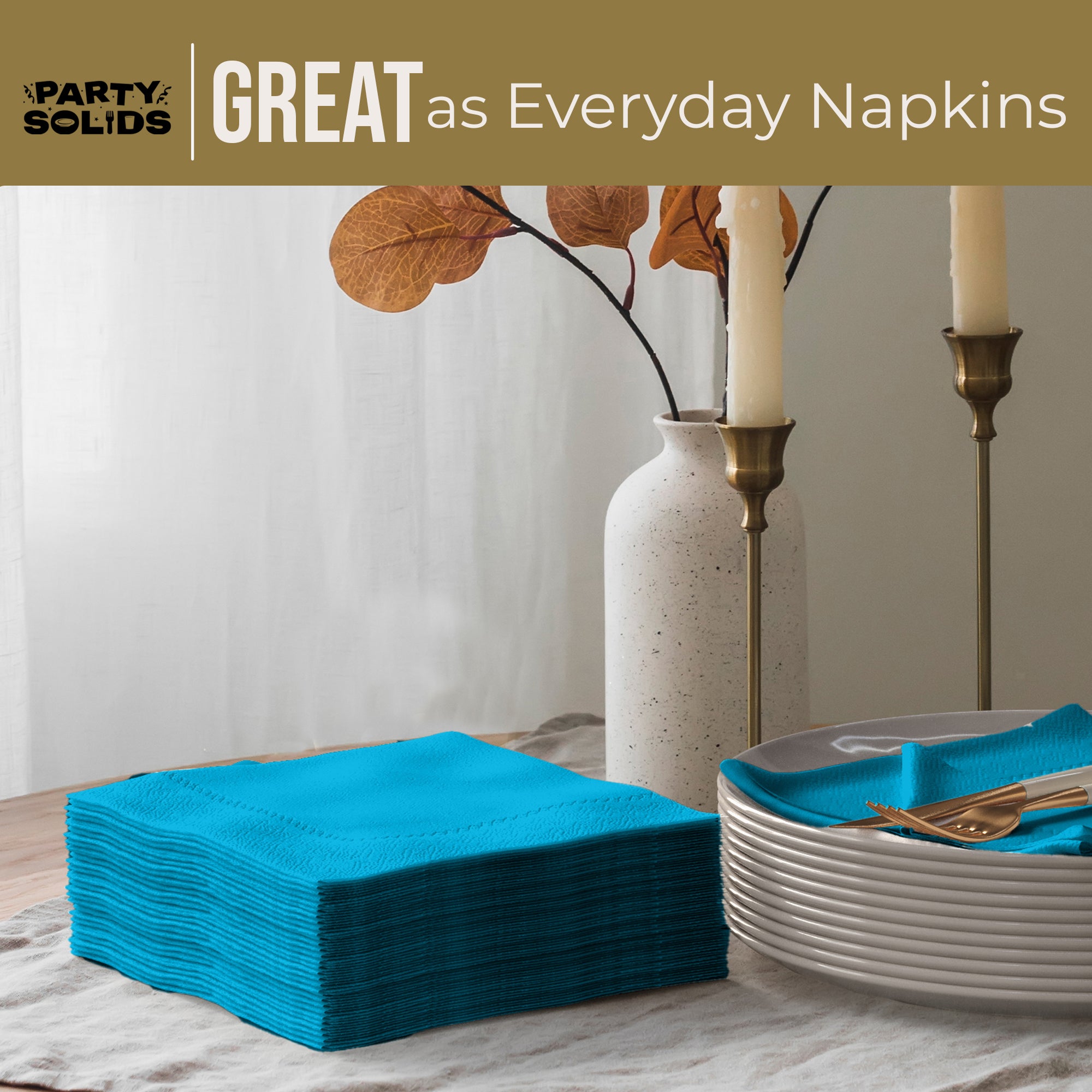 Turquoise Dinner Napkins | 8 in. x 8 in. | 50 Ct.