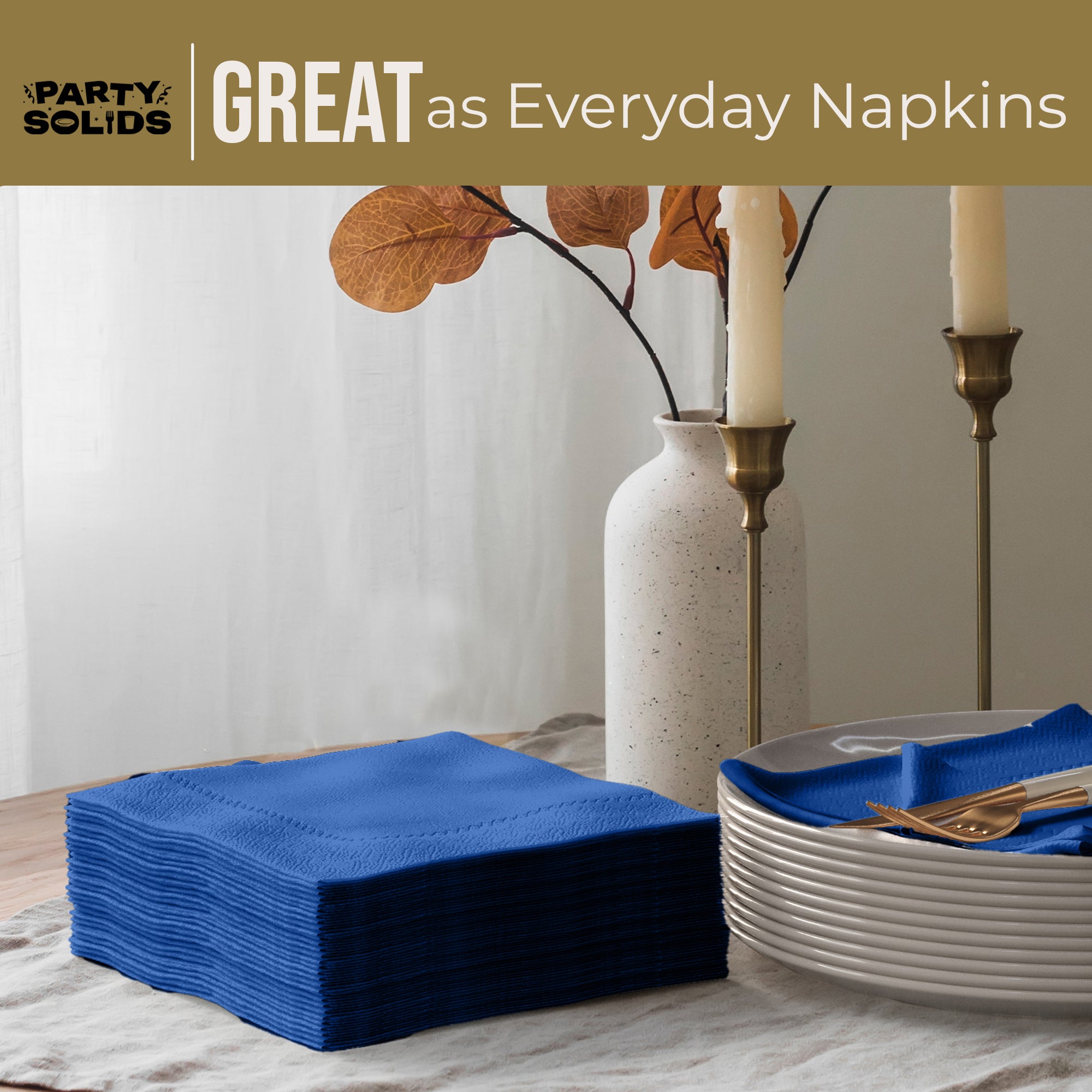 Dark Blue Dinner Napkins | 8 in. x 8 in. | 50 Ct.