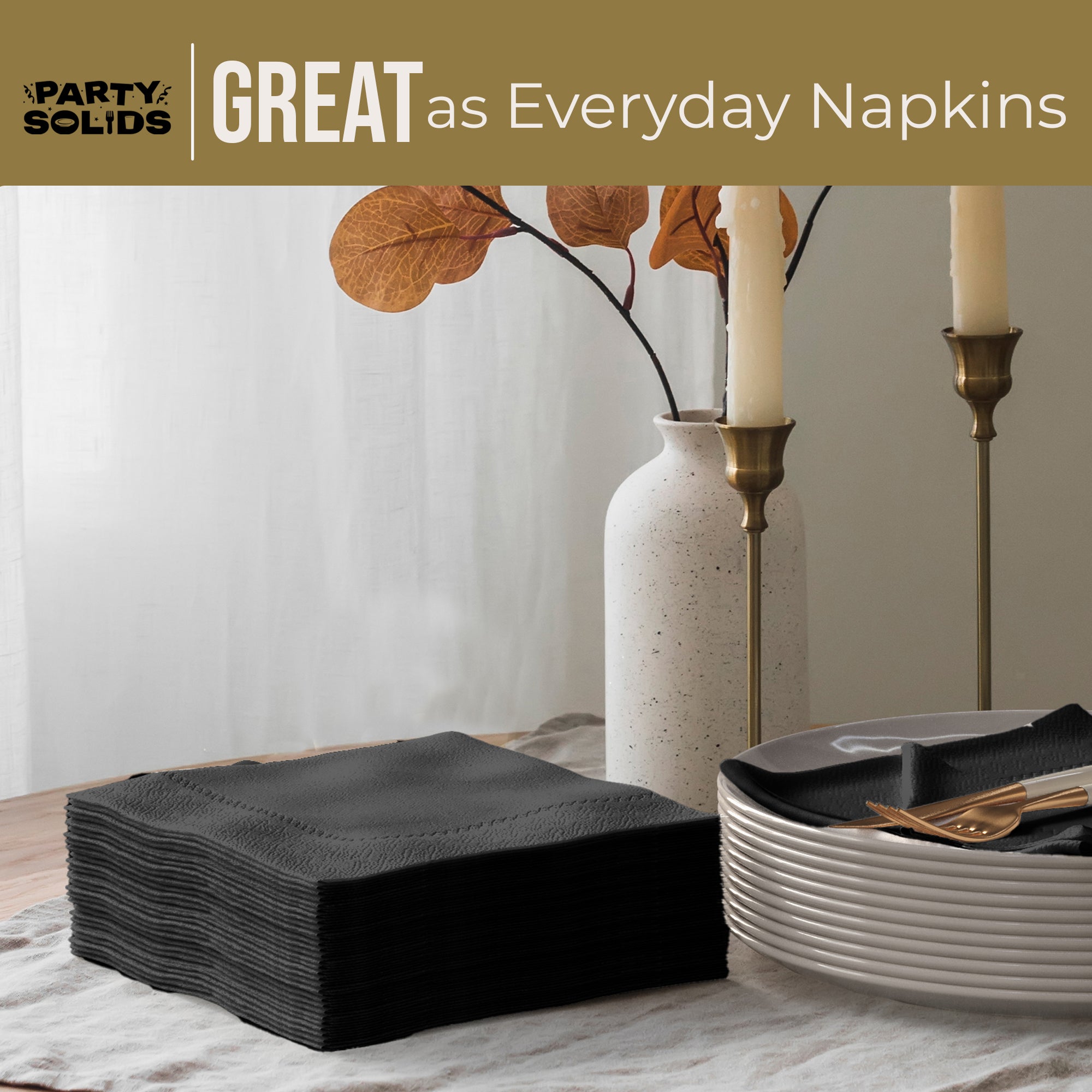 Black Dinner Napkins | 8 in. x 8 in. | 50 Ct.