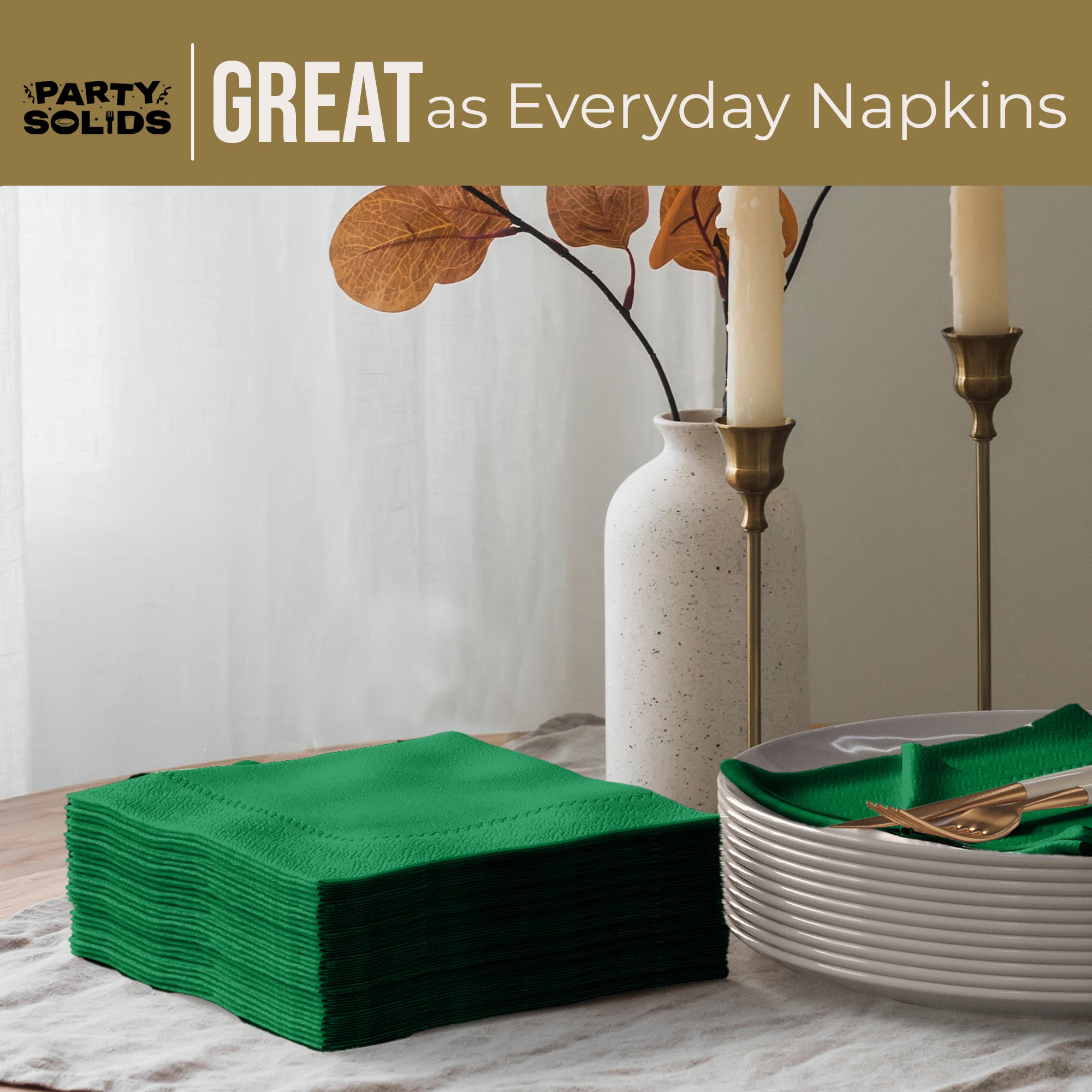 Emerald Green Dinner Napkins | 8 in. x 8 in. | 50 Ct.