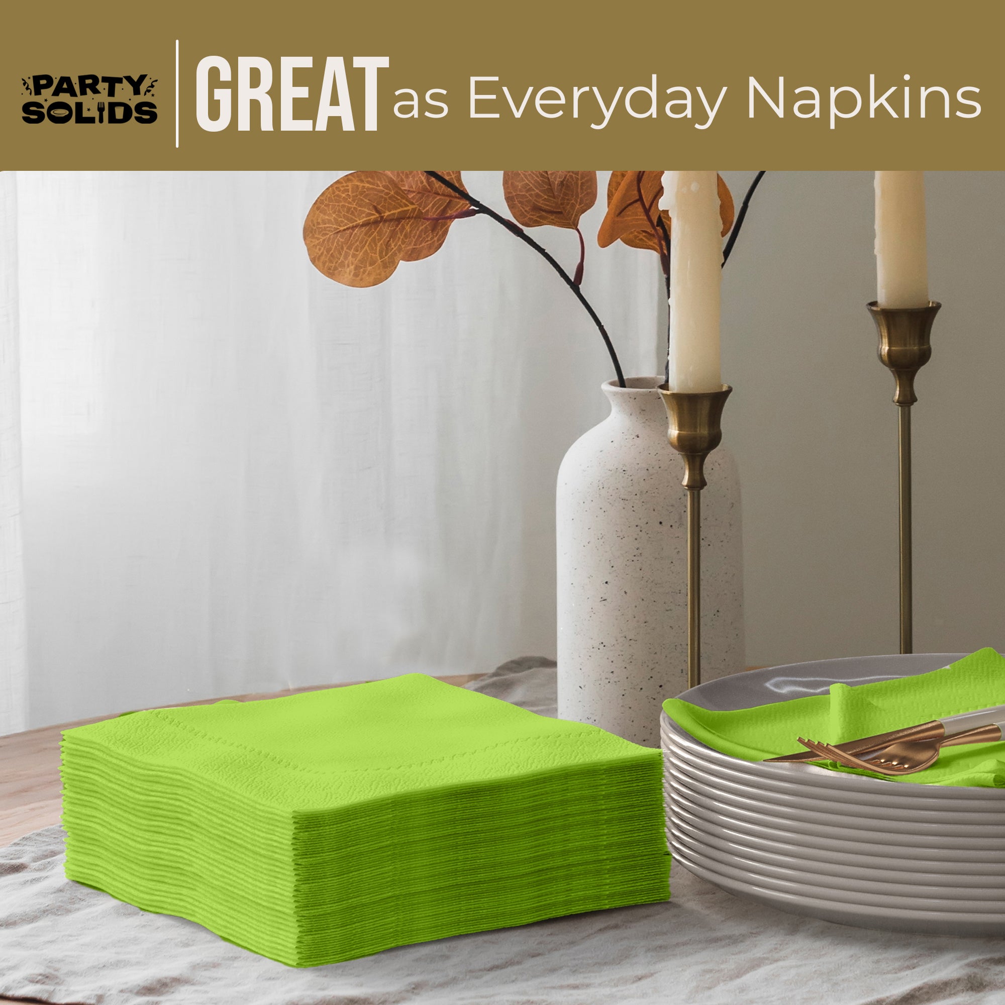 Lime Green Dinner Napkins | 8 in. x 8 in. | 50 Ct.