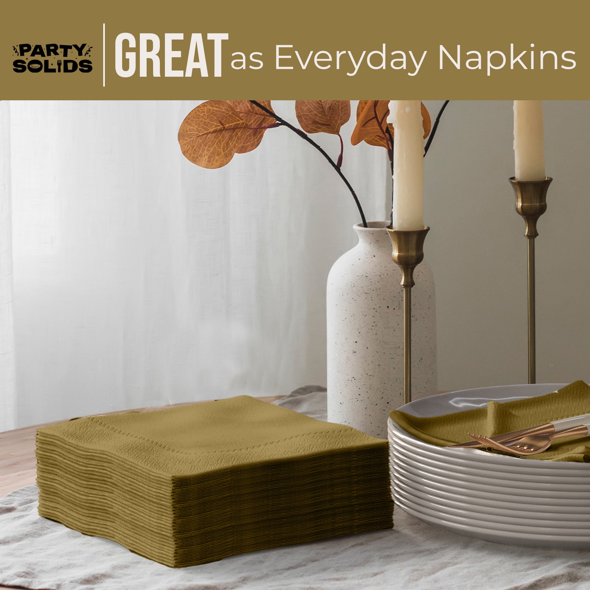 Gold Dinner Napkins | 8 in. x 8 in. | 50 Ct.
