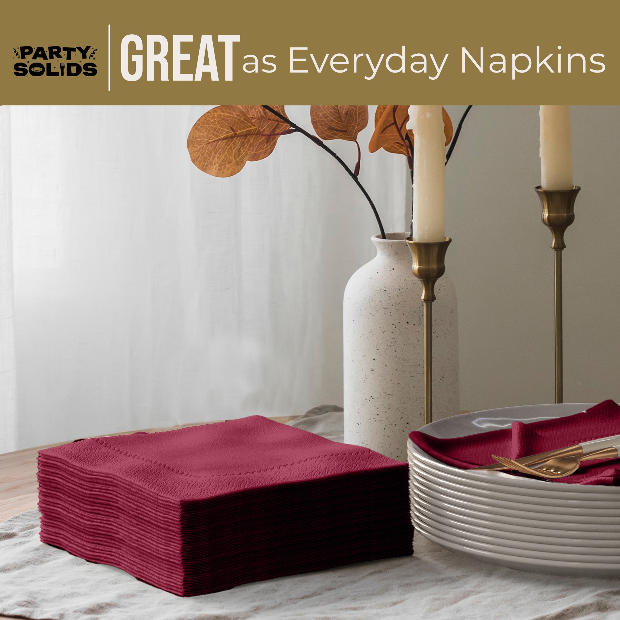 Burgundy Dinner Napkins | 8 in. x 8 in. | 50 Ct.