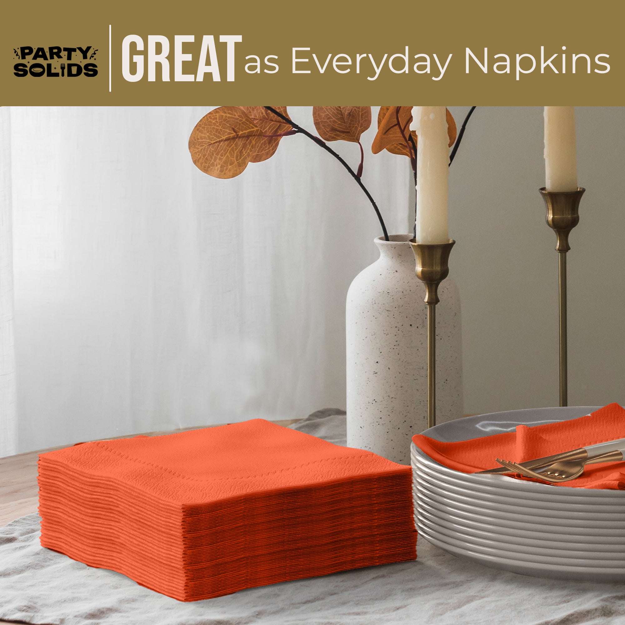 Orange Dinner Napkins | 8 in. x 8 in. | 50 Ct.