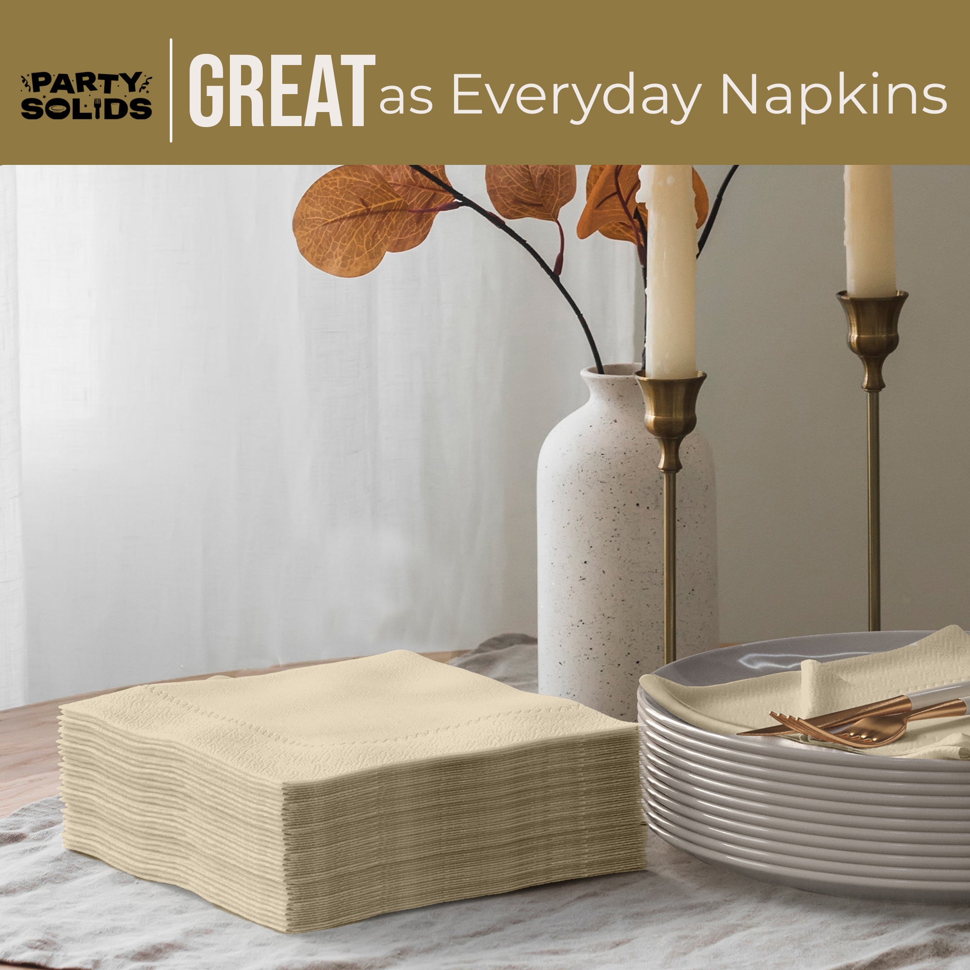 Ivory Dinner Napkins | 8 in. x 8 in. | 50 Ct.