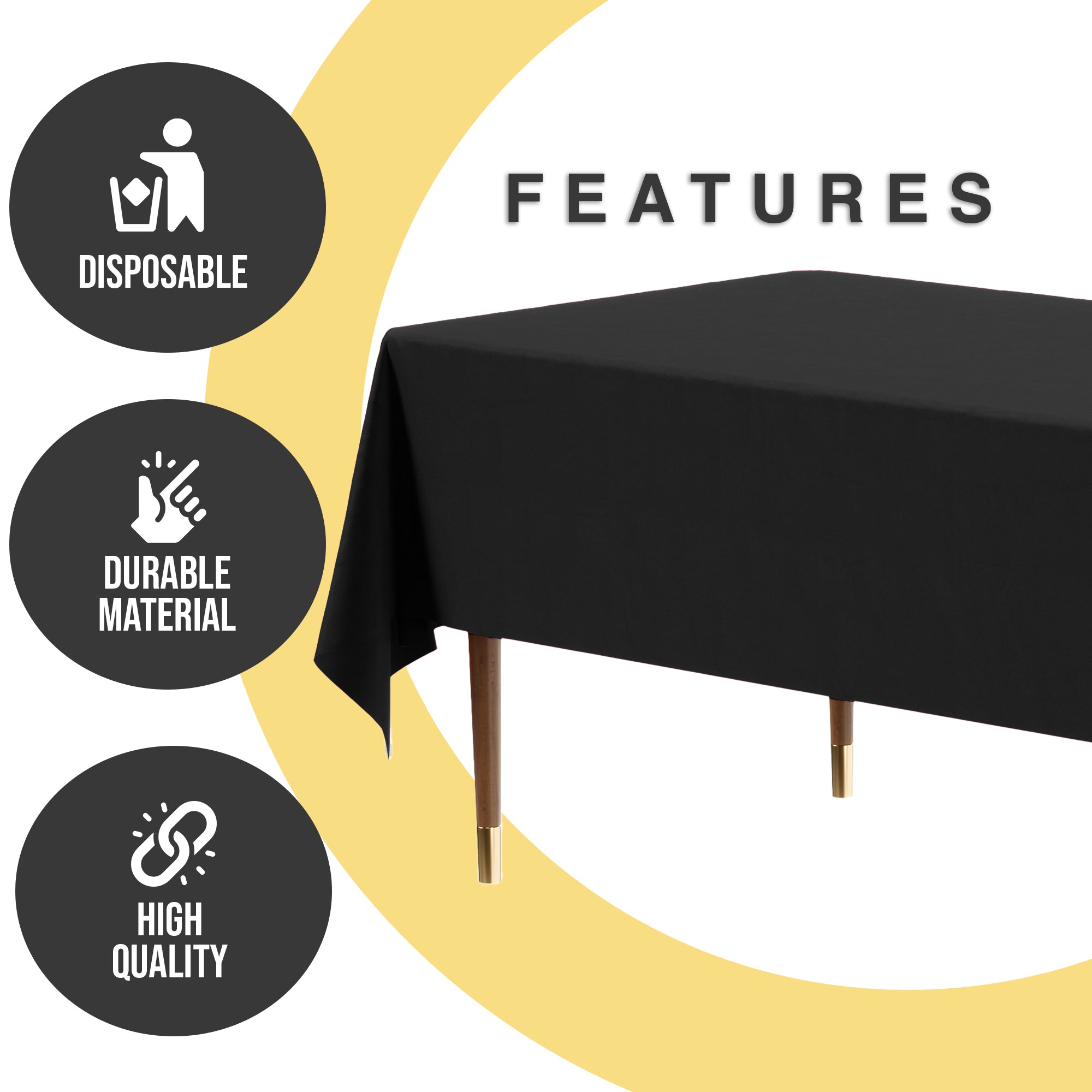 Premium Black Plastic Table Covers | 6 Pack | 54 in. x 108 in.