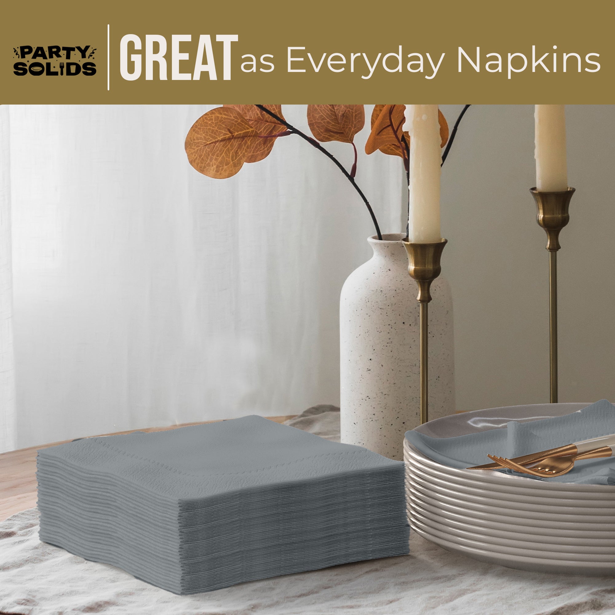 Silver Dinner Napkins | 8 in. x 8 in. | 50 Ct.