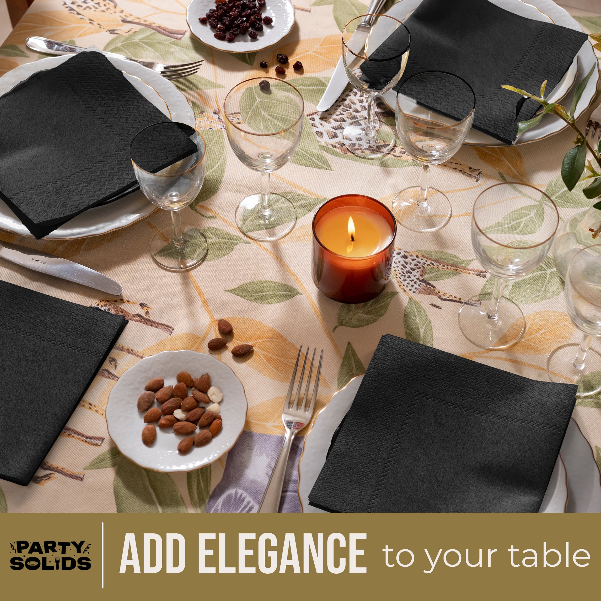 Black Dinner Napkins | 8 in. x 8 in. | 50 Ct.