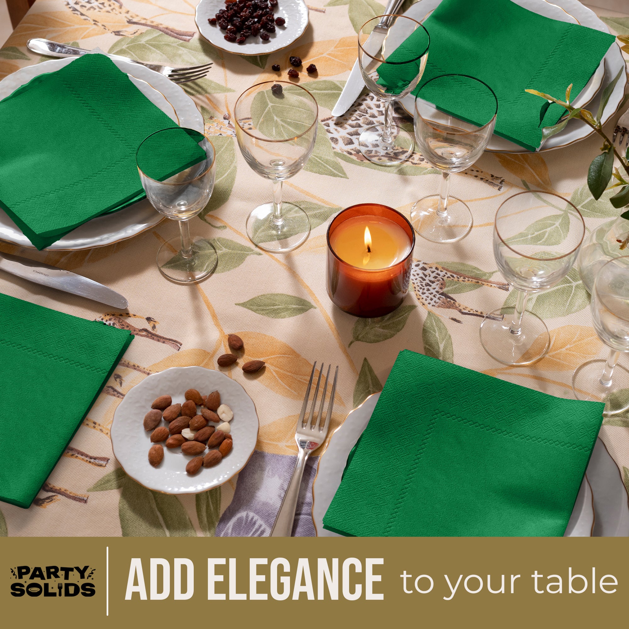 Emerald Green Dinner Napkins | 8 in. x 8 in. | 50 Ct.