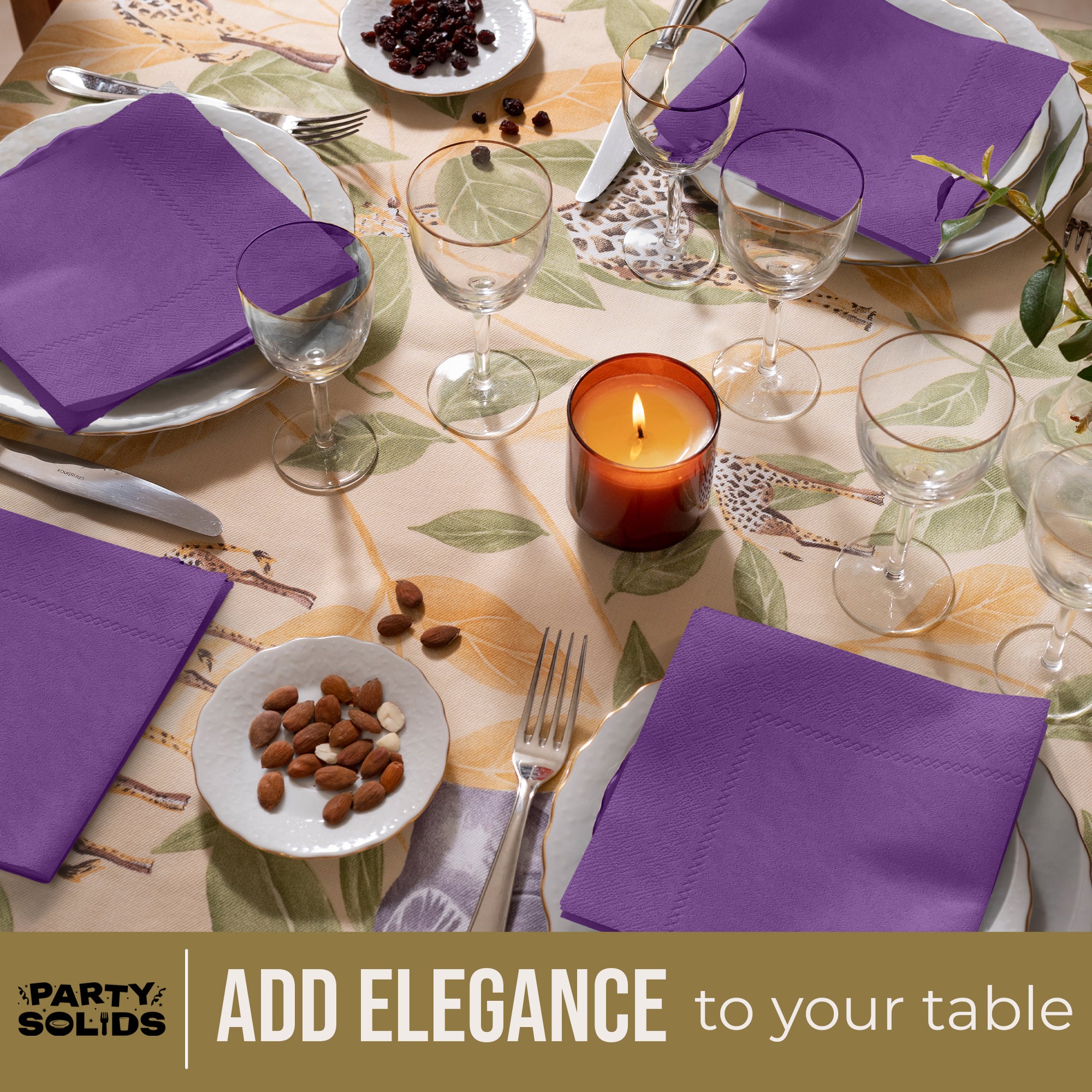 Purple Dinner Napkins | 8 in. x 8 in. | 50 Ct.