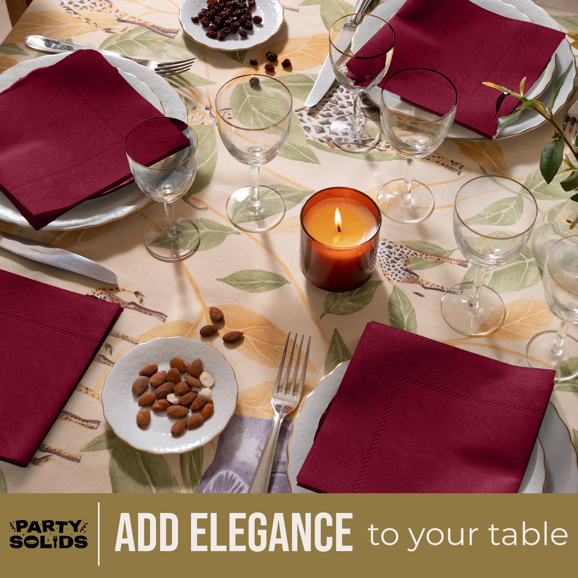 Burgundy Dinner Napkins | 8 in. x 8 in. | 50 Ct.