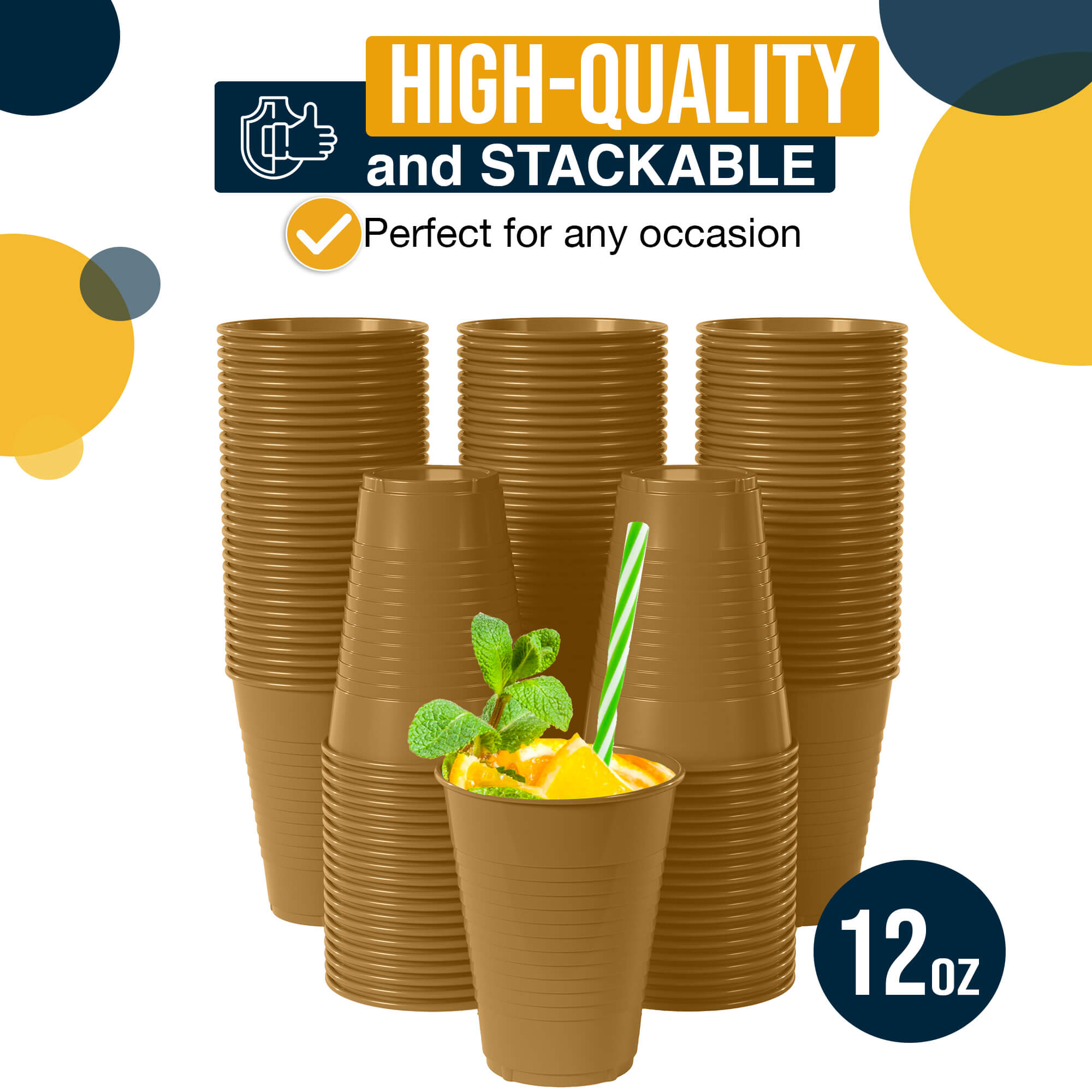 12 Oz. Gold Plastic Cups | Case of 600