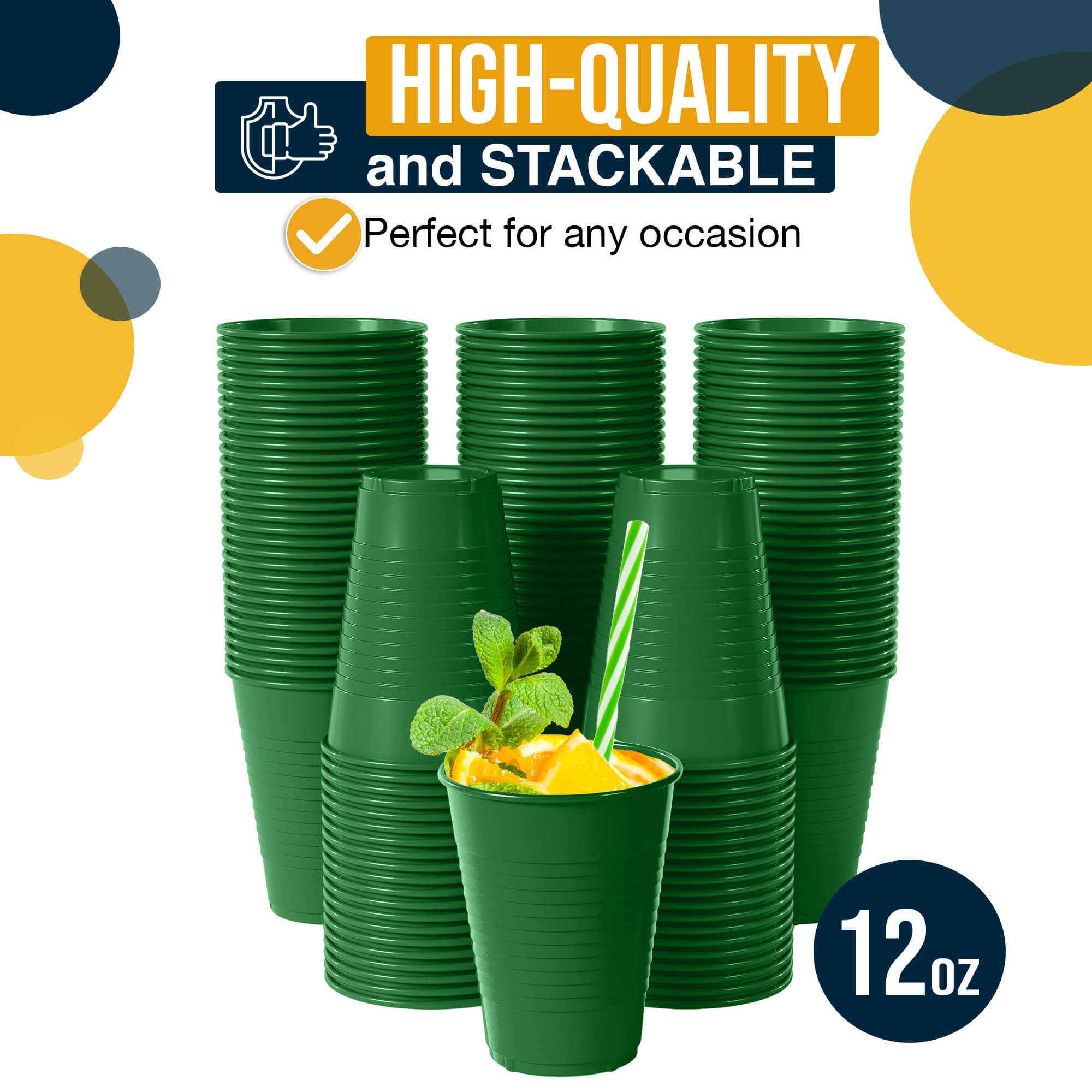 12 Oz. Emerald Green Plastic Cups | 16 Count