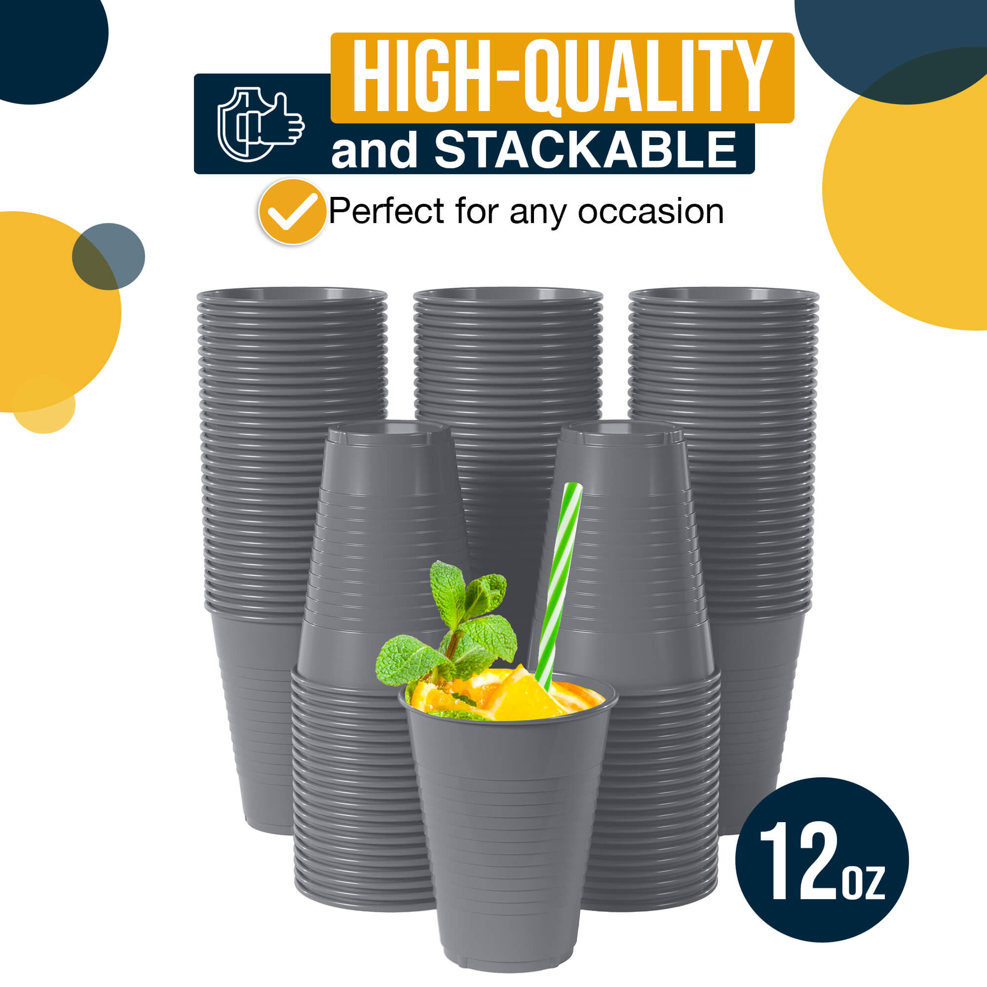 12 Oz. Silver Plastic Cups | 50 Count