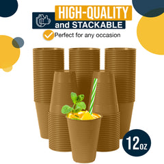 12 Oz. Gold Plastic Cups | 100 Count