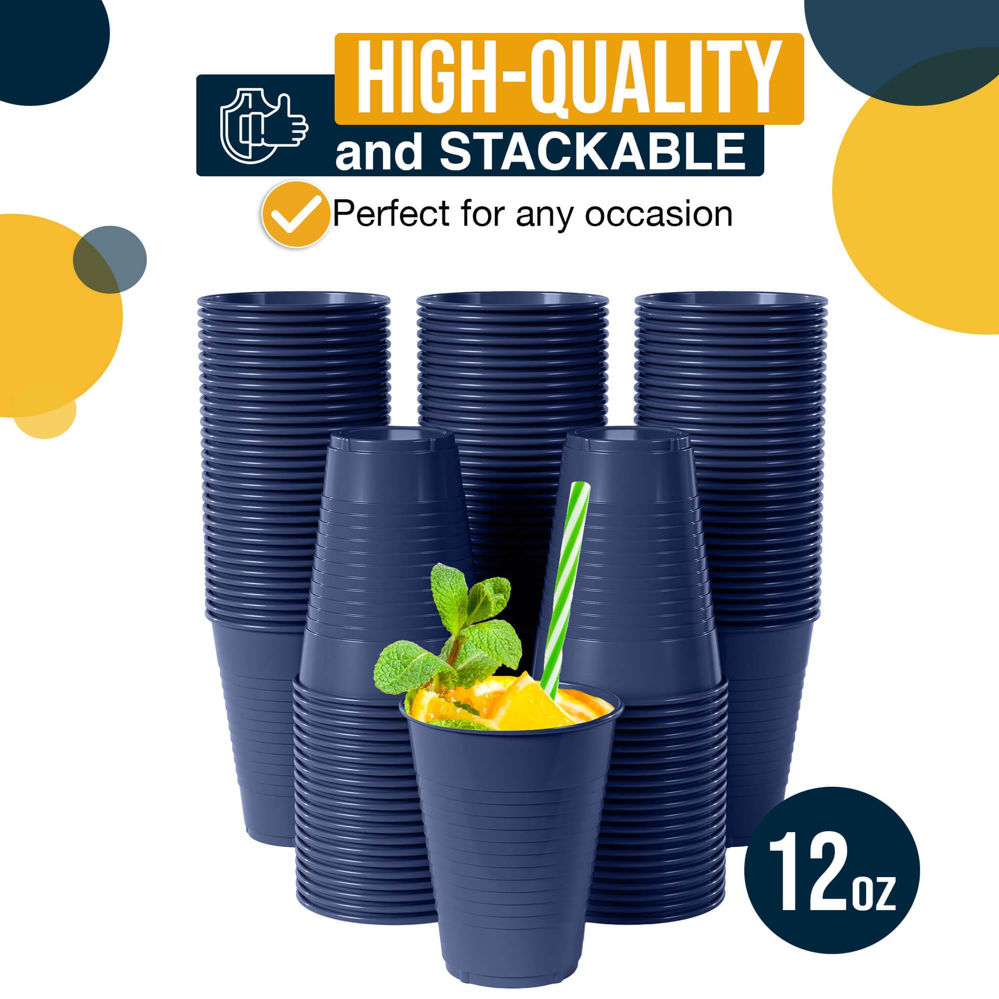 12 Oz. Navy Plastic Cups | 50 Count