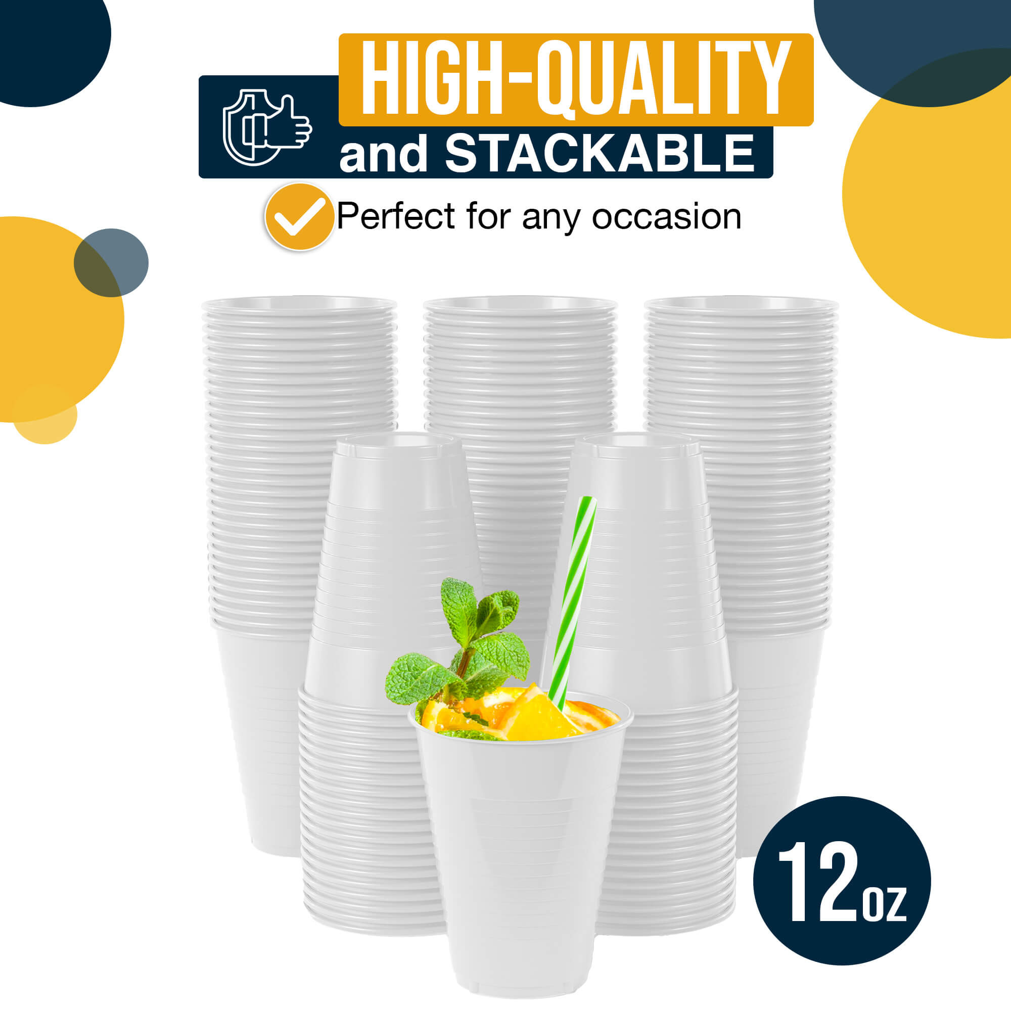 12 Oz. White Plastic Cups | 100 Count