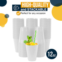 12 Oz. White Plastic Cups | 100 Count