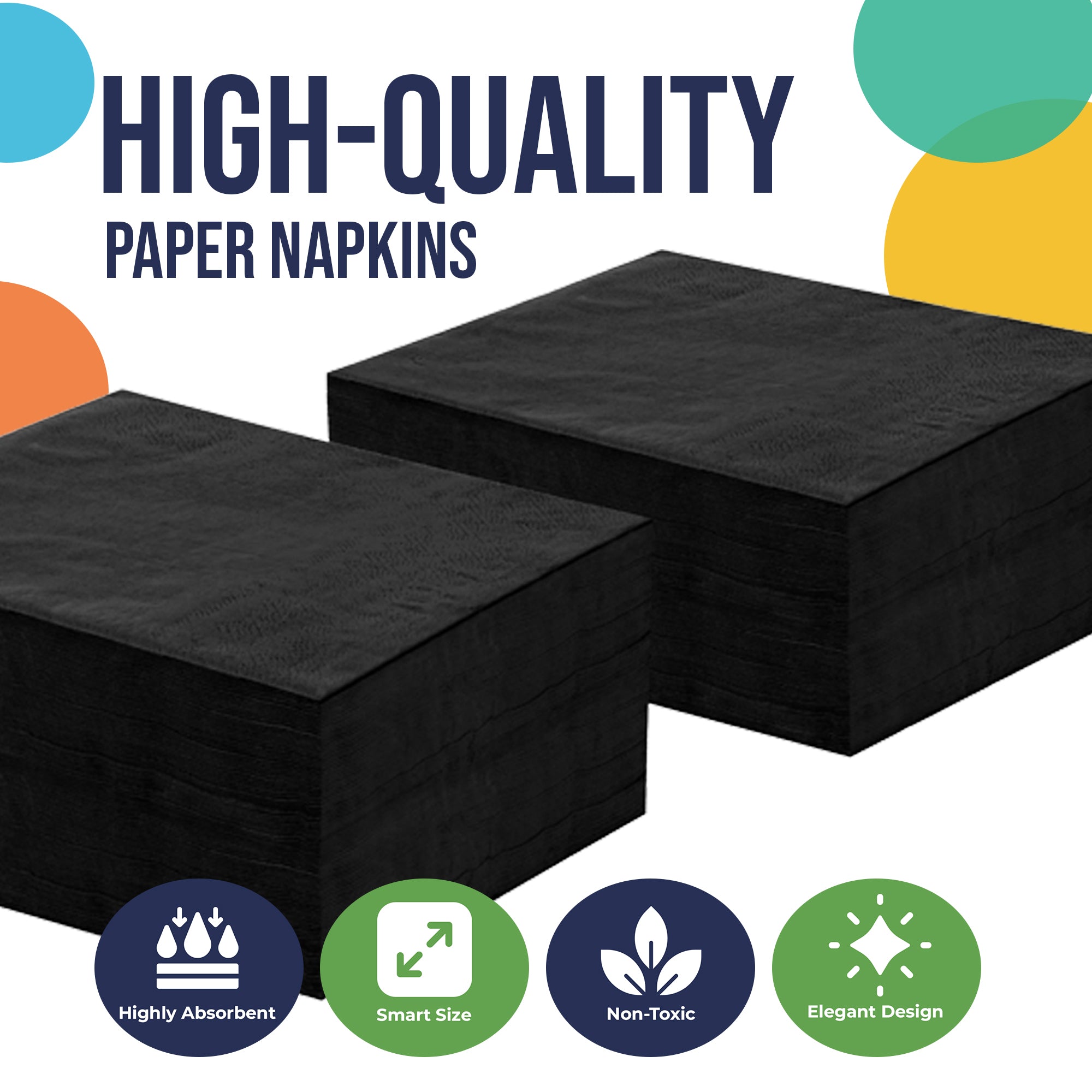 Black Beverage Napkins | 4.75 in. x 4.75 in. | 50 Count