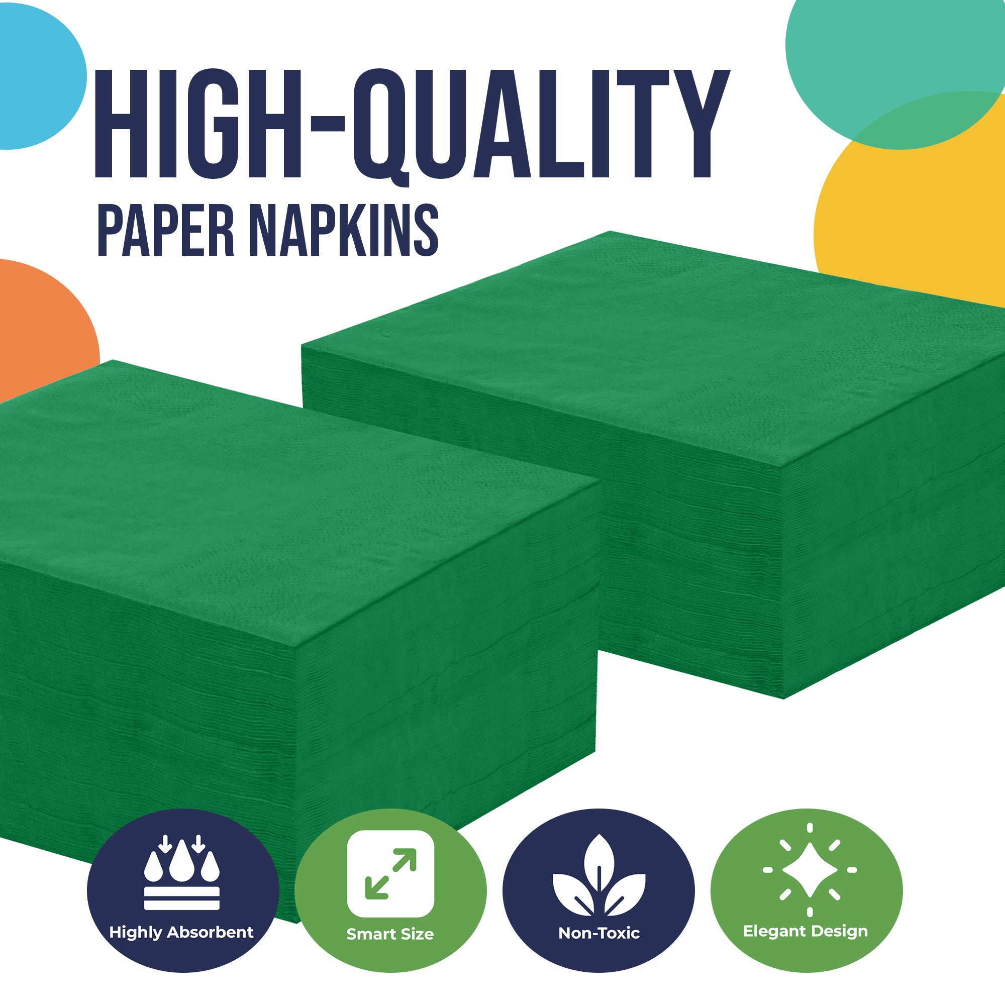 Emerald Green Beverage Napkins | 4.75 in. X 4.75 in. | 50 Count