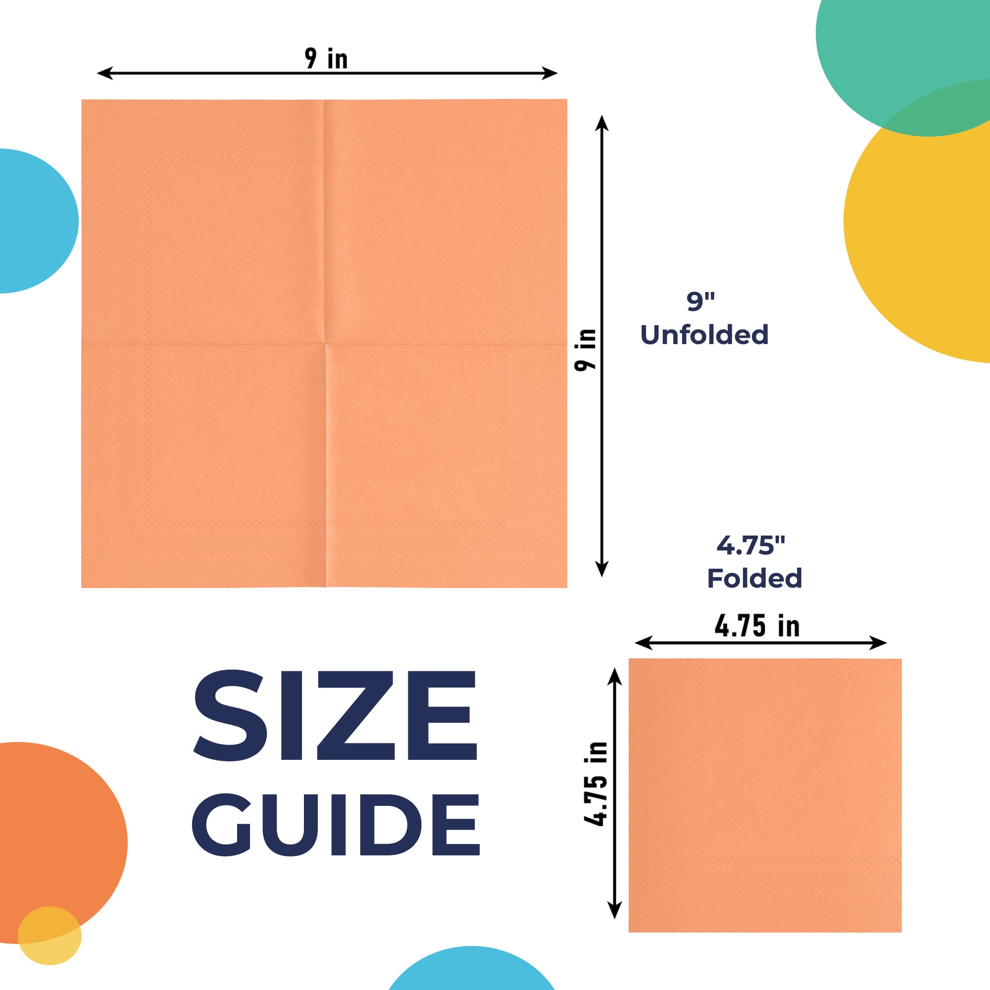 Peach Beverage Napkins | 4.75 in. x 4.75 in. | 50 Count