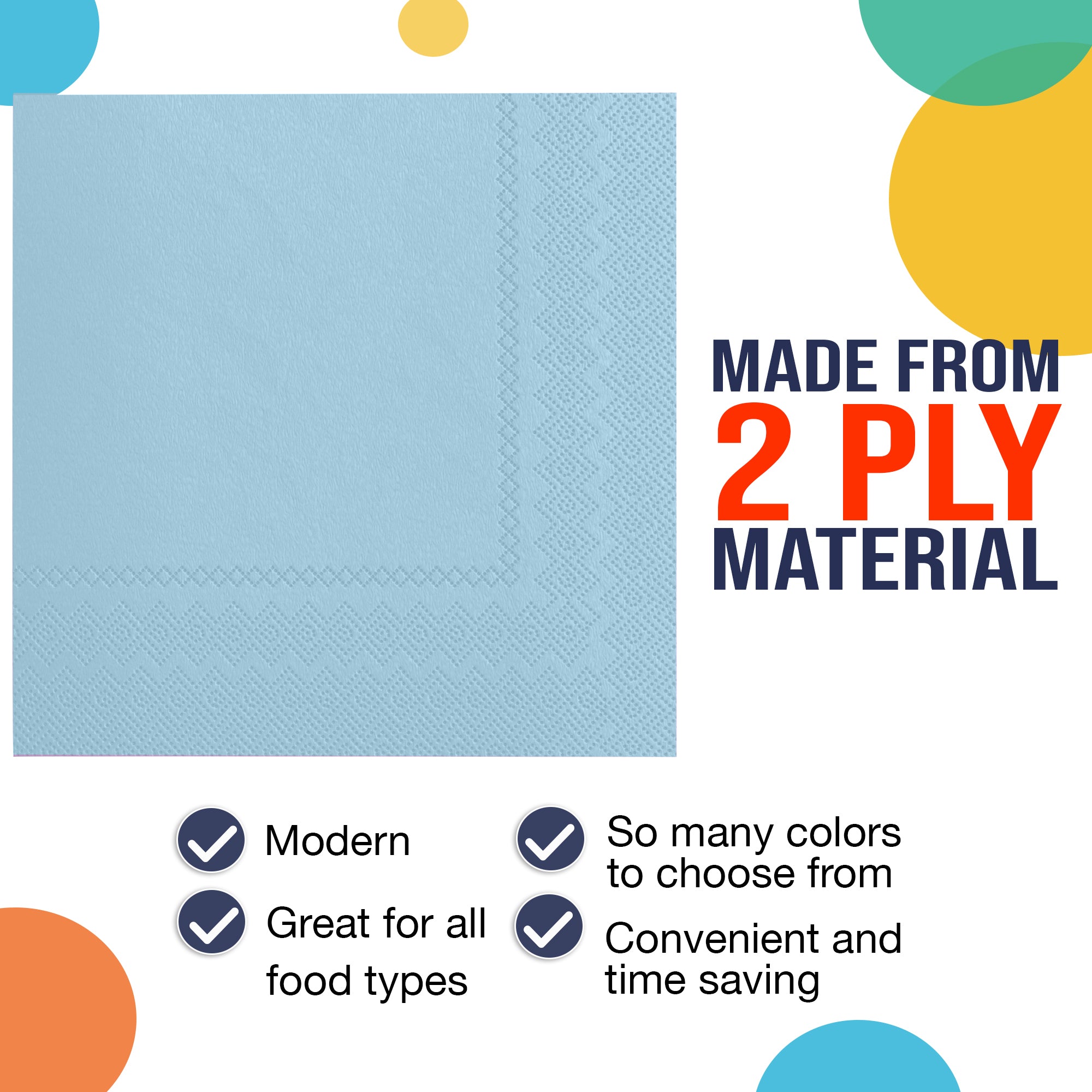 Light Blue Beverage Napkins | 4.75 in. x 4.75 in. | Case of 3600
