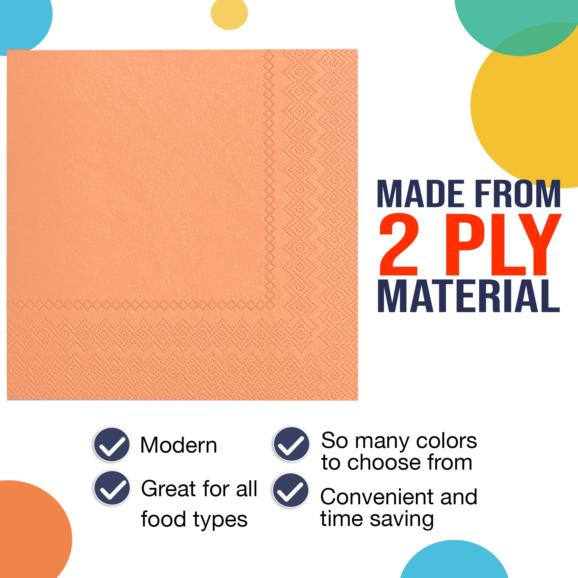 Peach Beverage Napkins | 4.75 in. x 4.75 in. | 50 Count