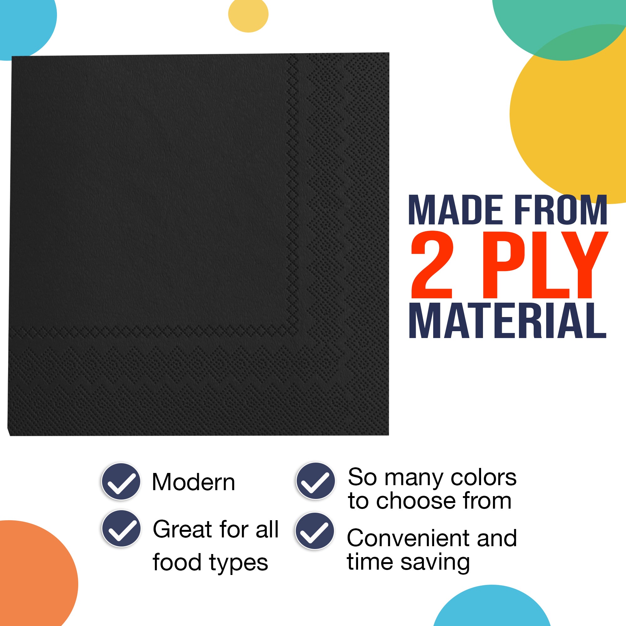Black Beverage Napkins | 4.75 in. x 4.75 in. | 50 Count