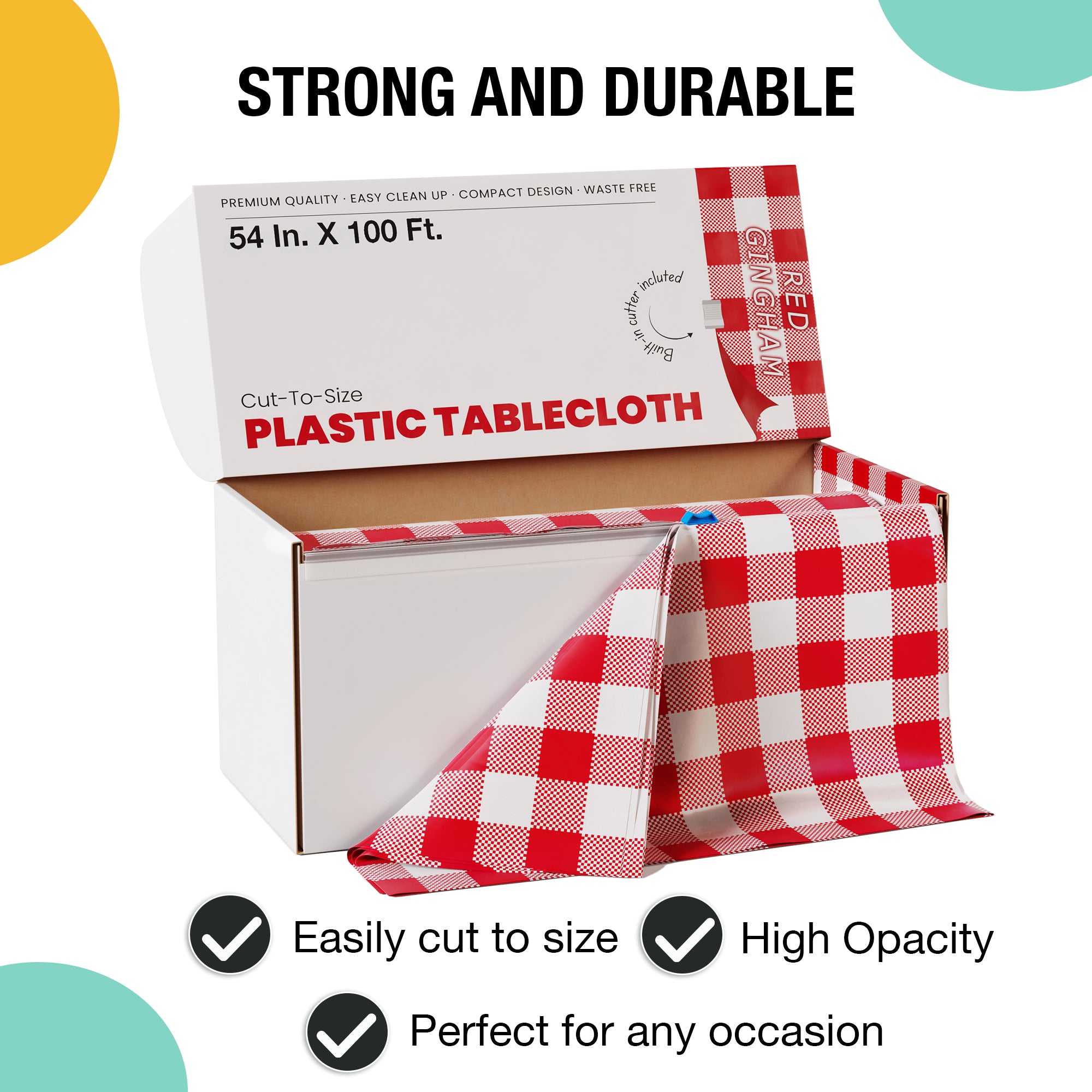 54 in. x 100 Ft. Cut to Size Plastic Table Cover | Red Gingham