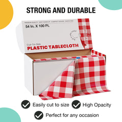 54 in. x 100 Ft. Cut to Size Plastic Table Cover | Red Gingham