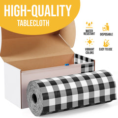 54 in. x 100 Ft. Cut to Size Plastic Table Cover | Black Gingham