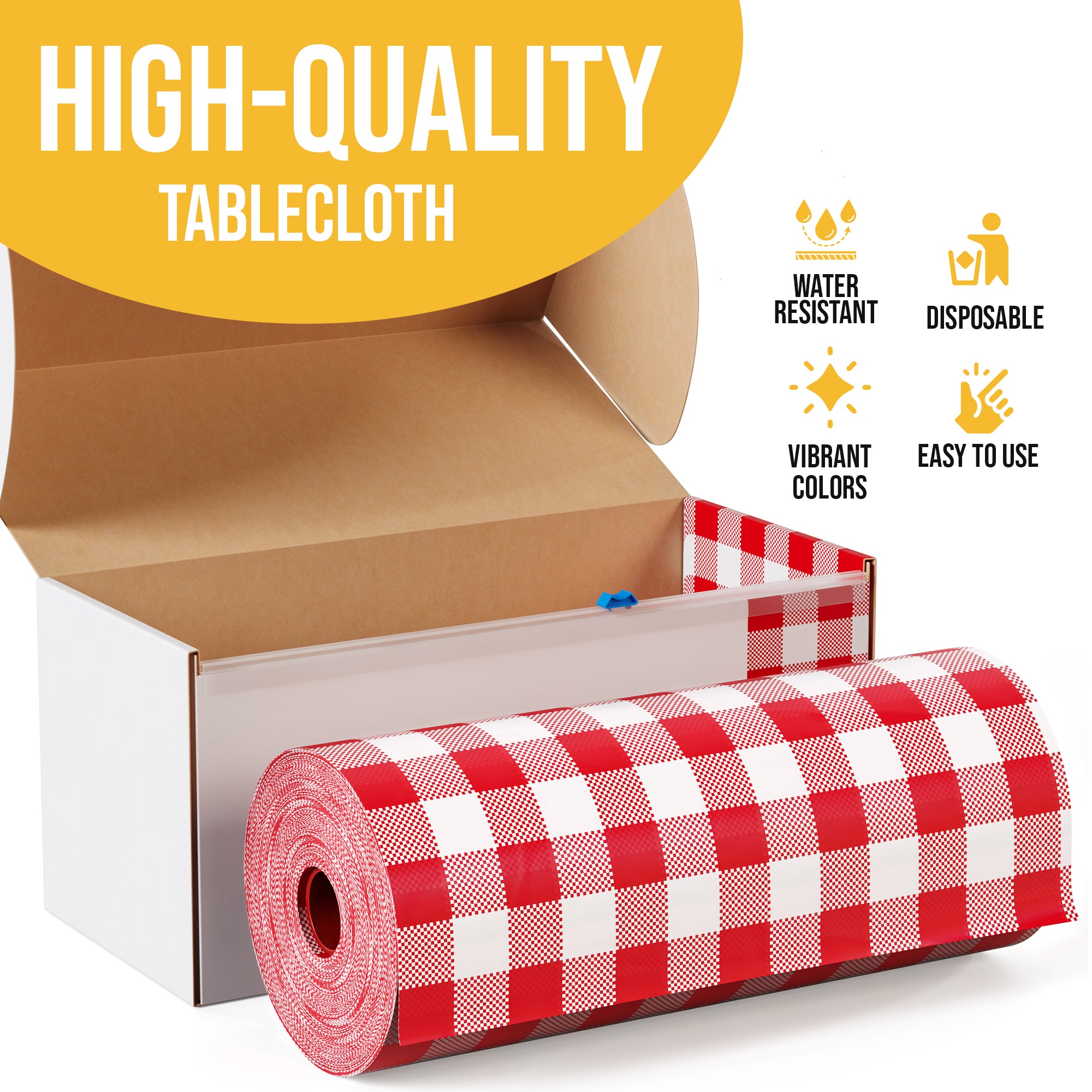 54 in. x 100 Ft. Cut to Size Plastic Table Cover | Red Gingham