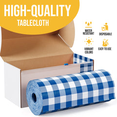 54 in. x 100 Ft. Cut to Size Plastic Table Cover | Blue Gingham