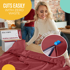 54 in. x 100 Ft. Cut To Size Table Roll  | Burgundy | Case of 6