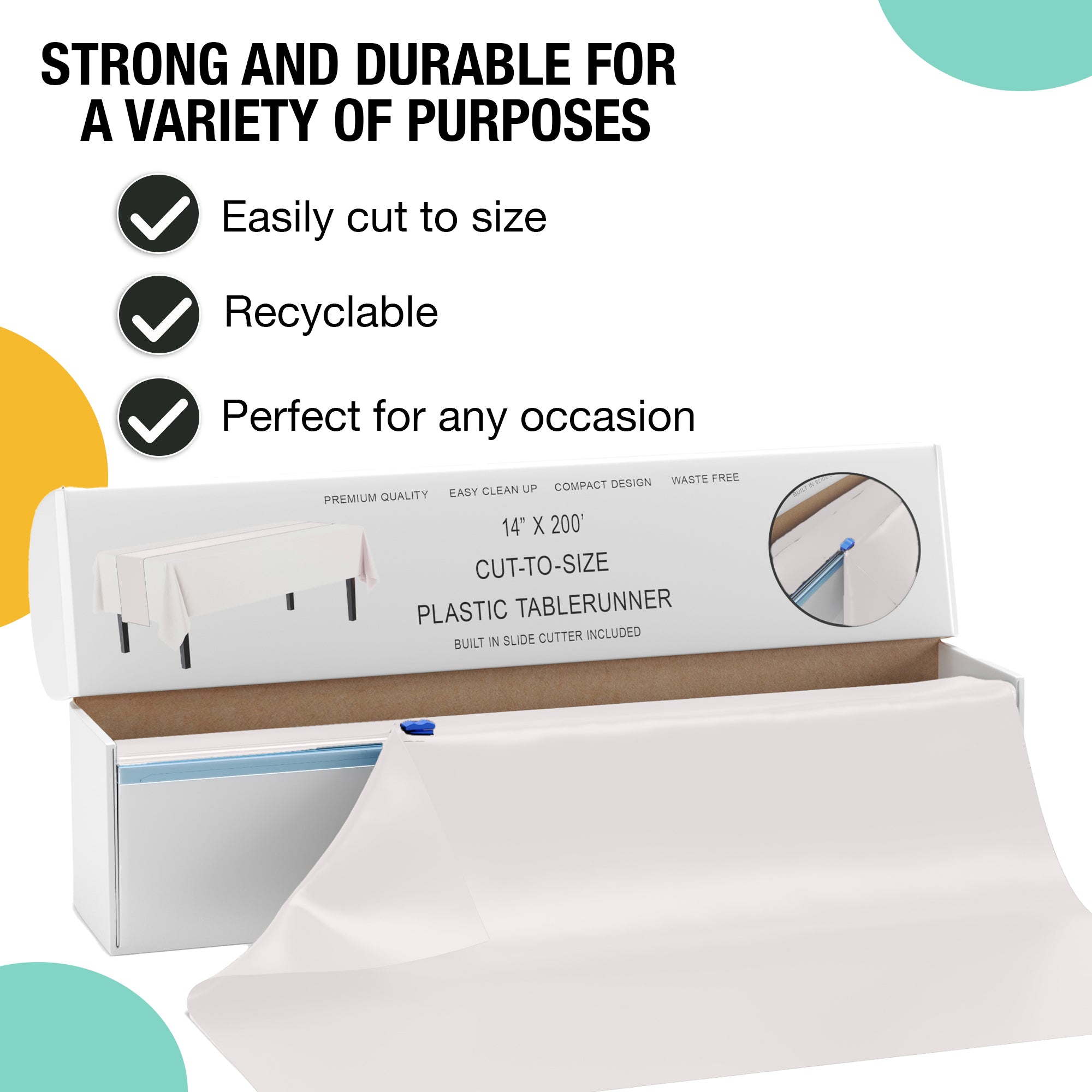 14 in. x 200 Ft. Cut To Size White Table Runner