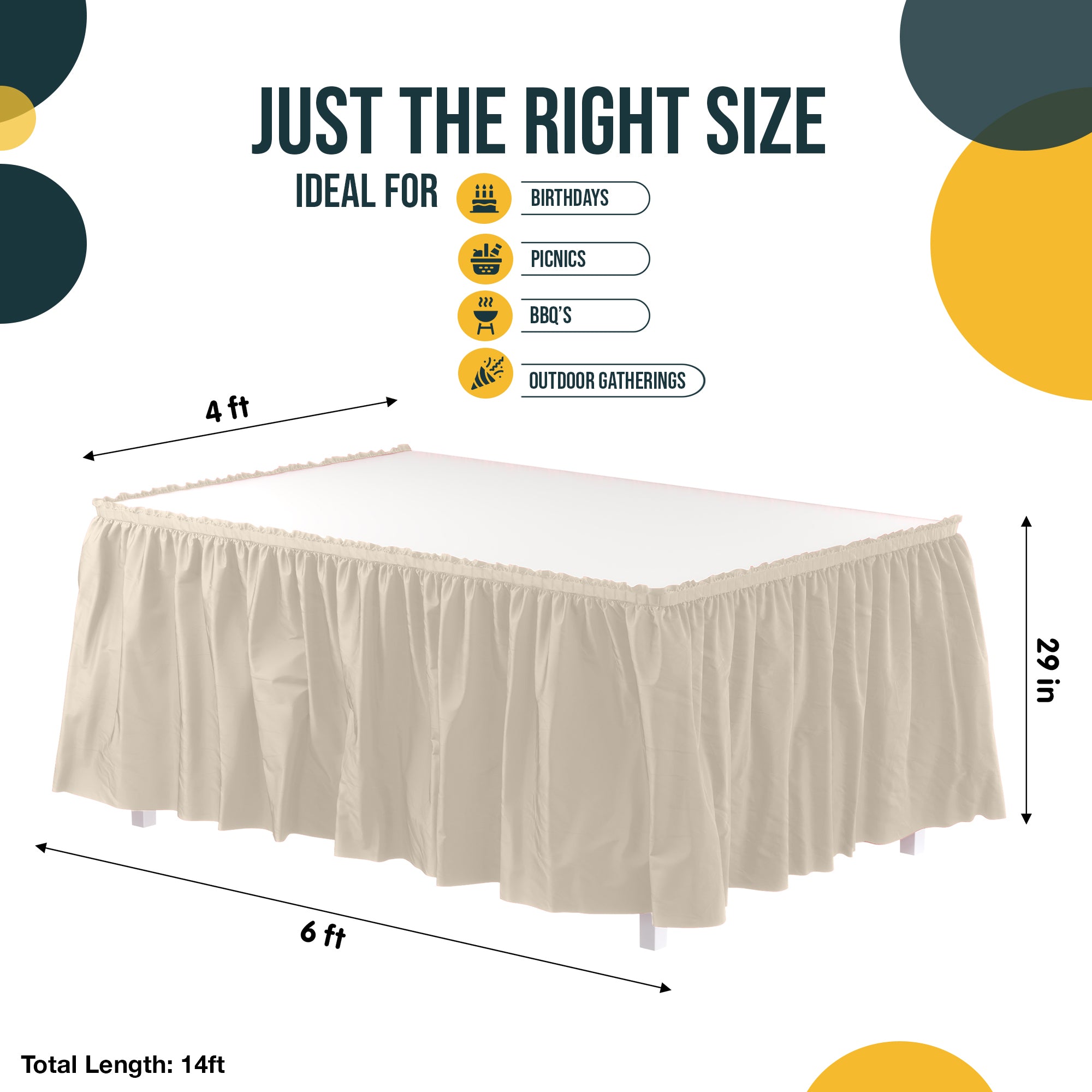 Ivory Plastic Table Skirt | 168 in. x 29 in. | Case of 48