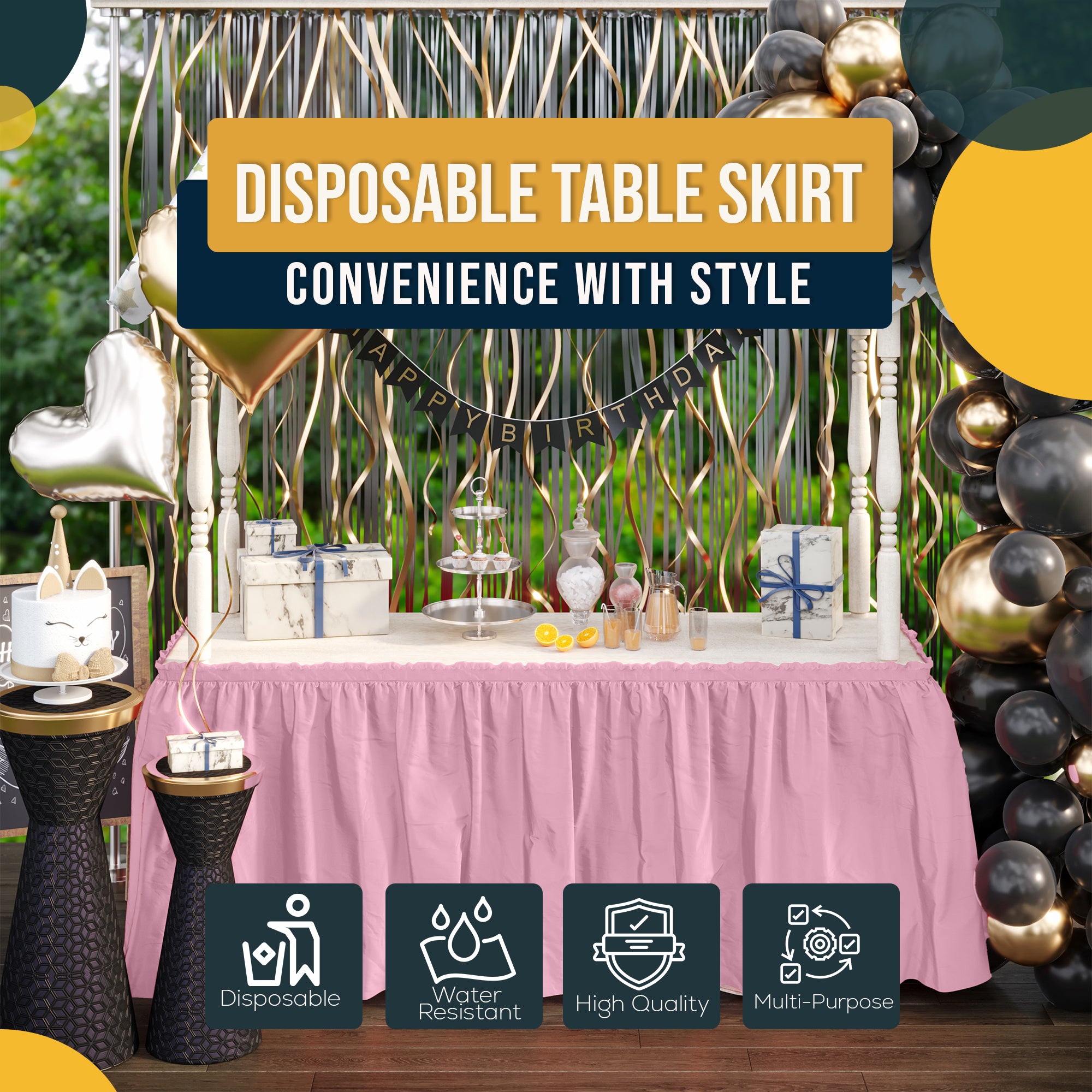 Pink Plastic Table Skirt | 168 in. x 29 in.