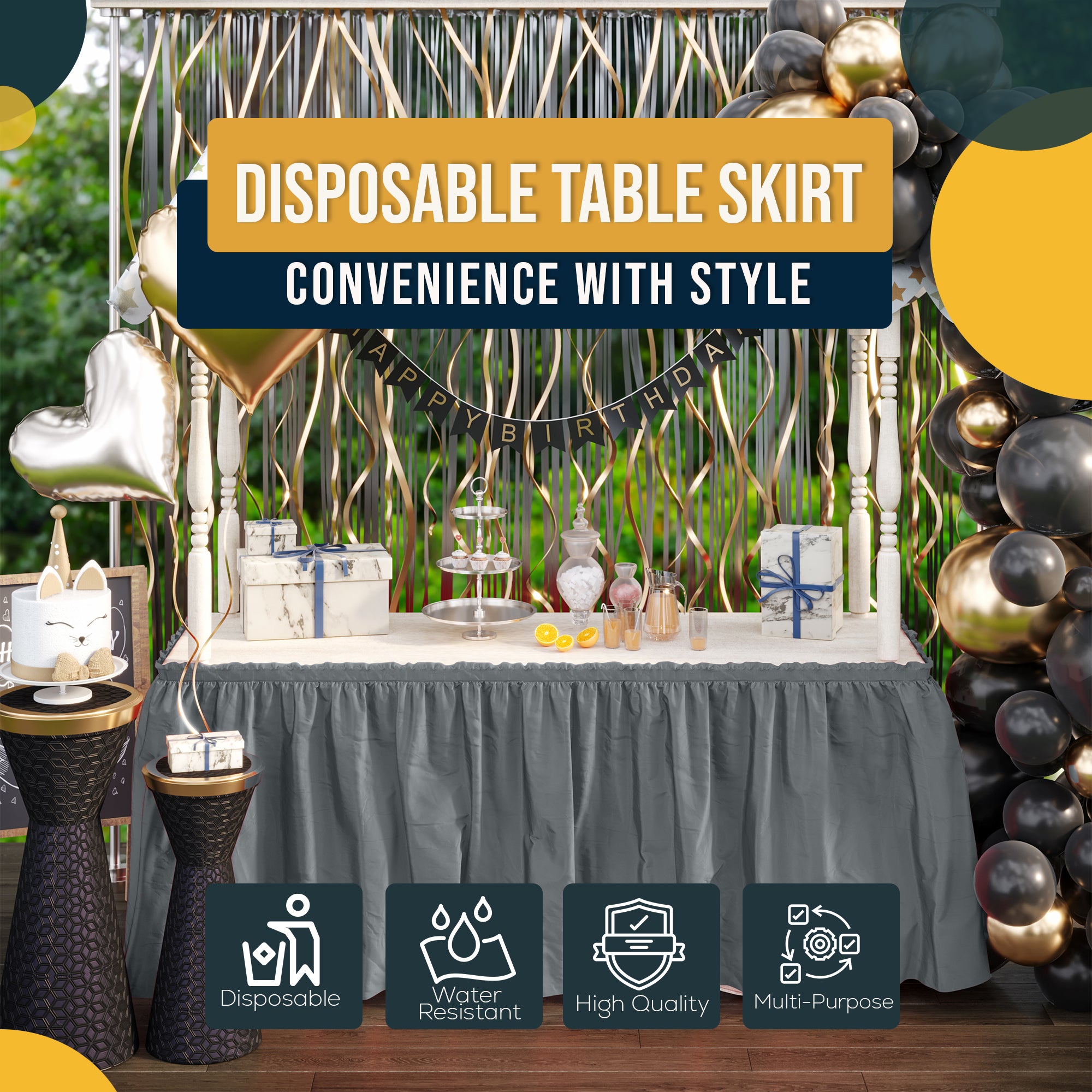 Silver Plastic Table Skirt | 14 ft. x 29 in.