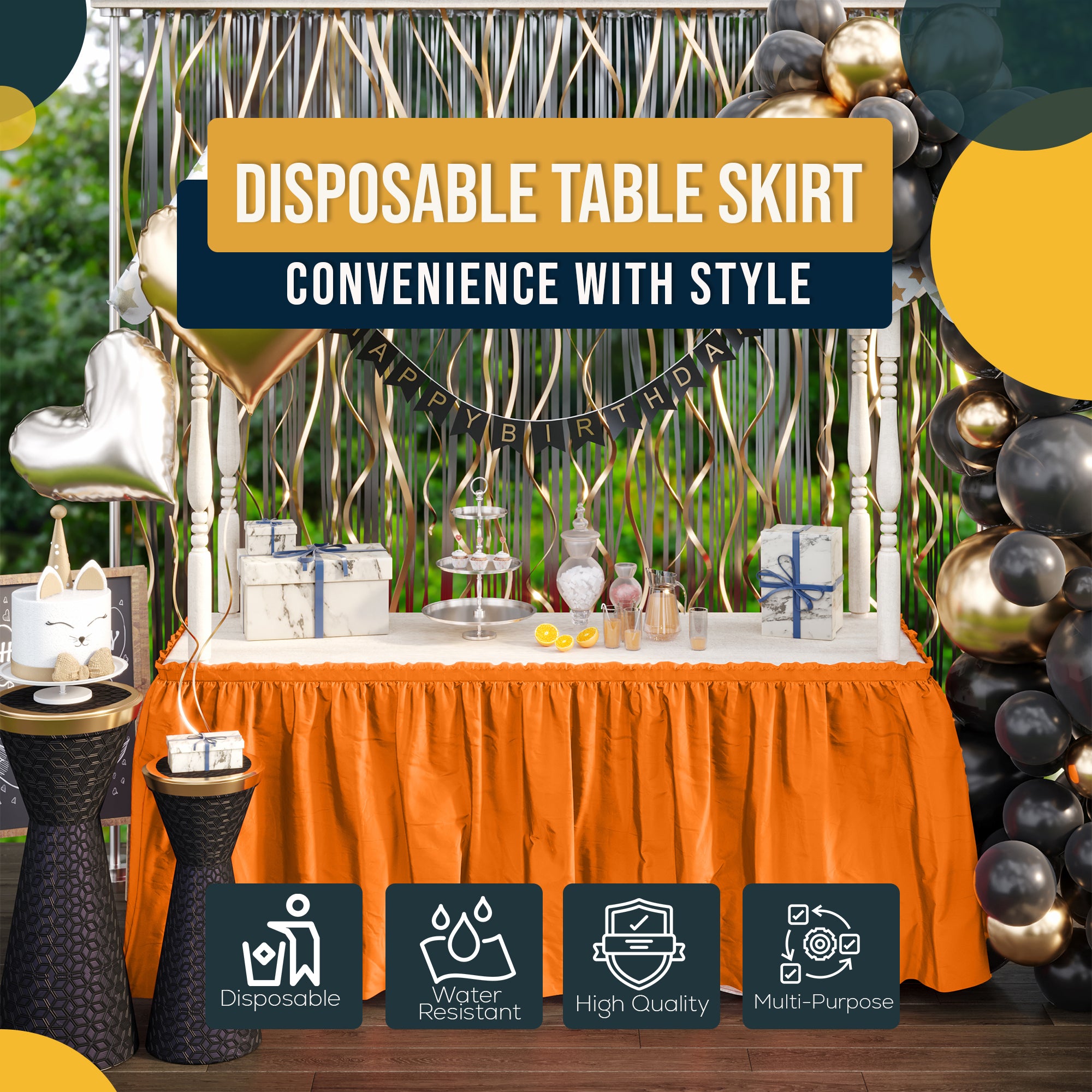 Orange Plastic Table Skirt | 14 ft. x 29 in.