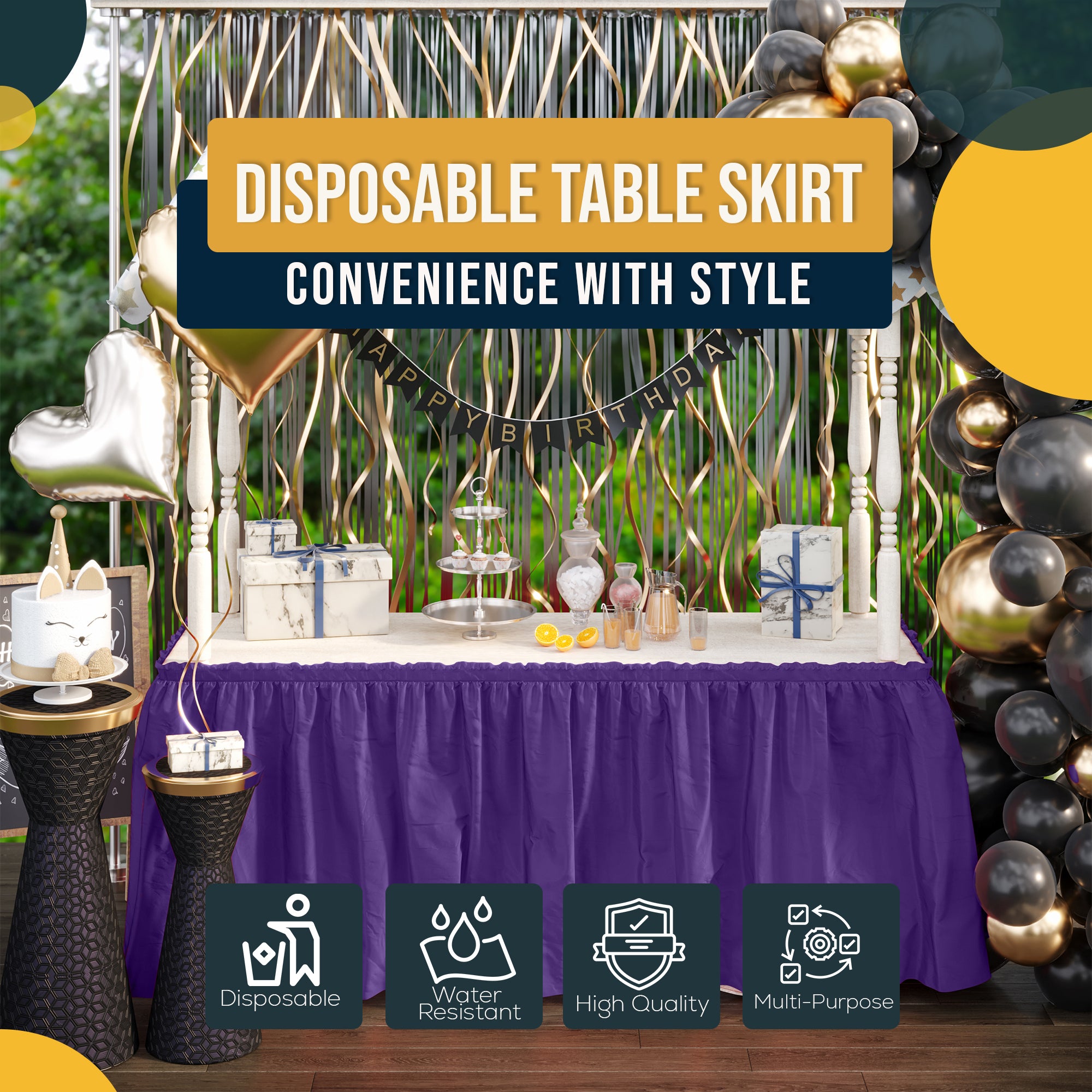 Purple Plastic Table Skirt | 14 ft. x 29 in.