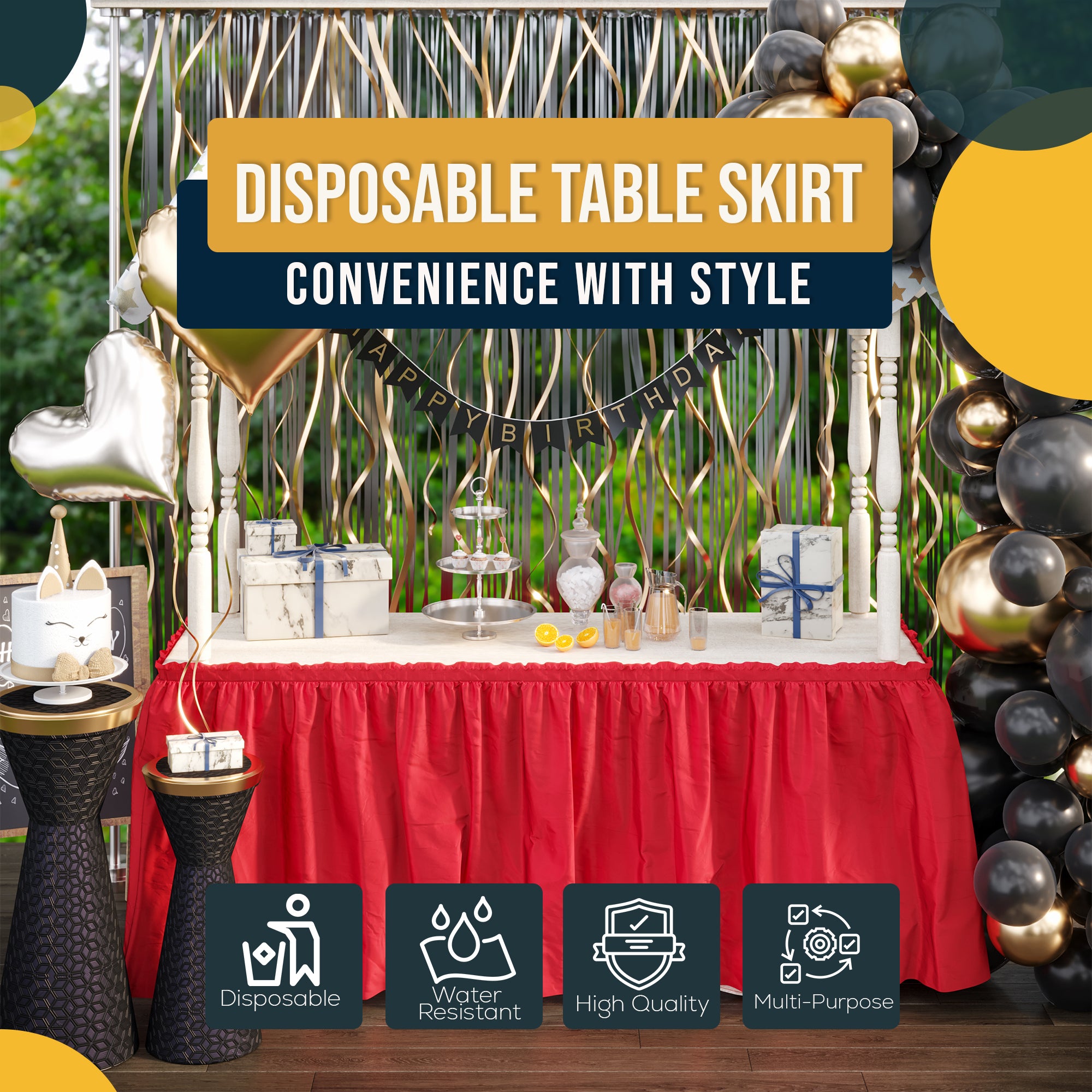 Red Plastic Table Skirt | 14 ft. x 29 in.