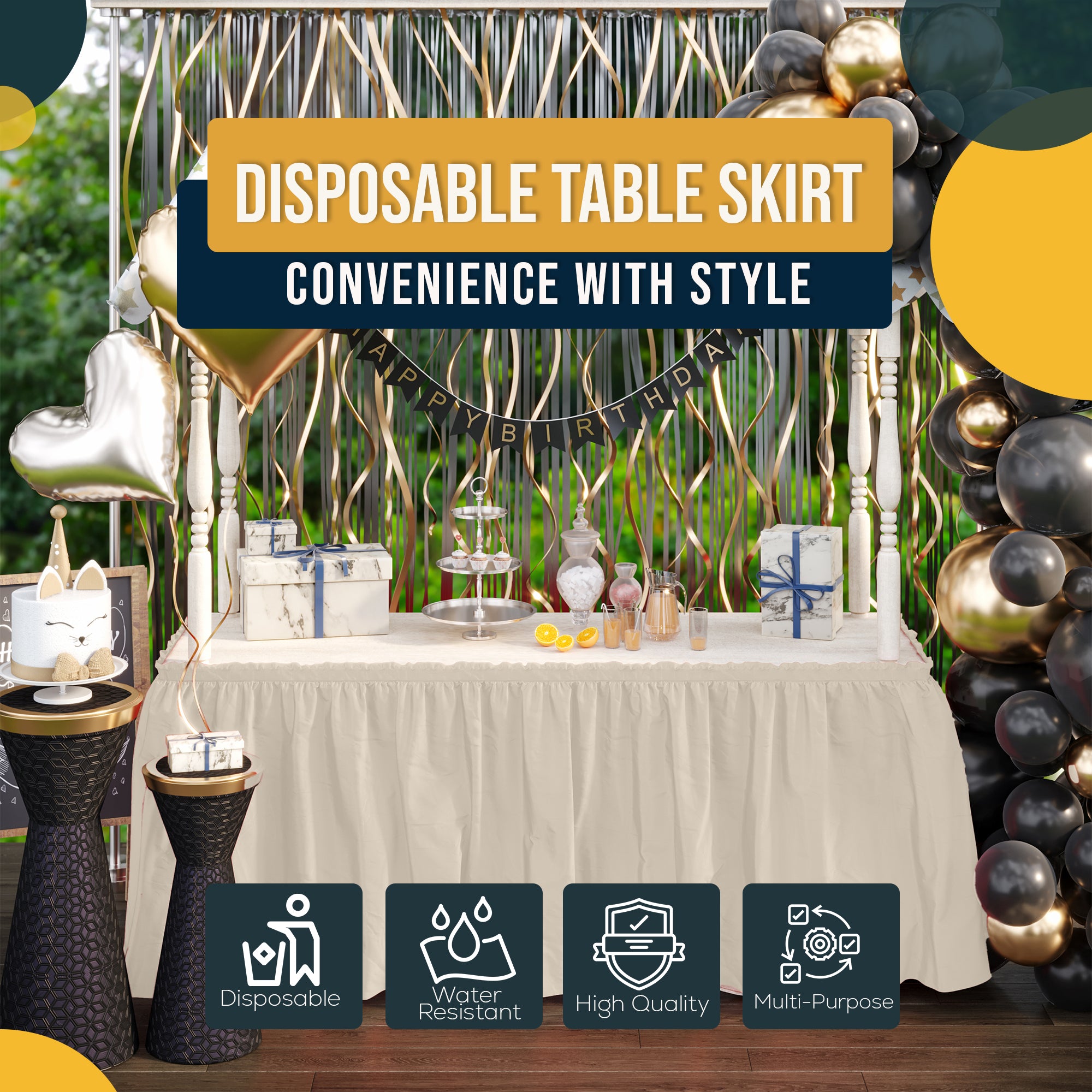 Ivory Plastic Table Skirt | 168 in. x 29 in. | Case of 48
