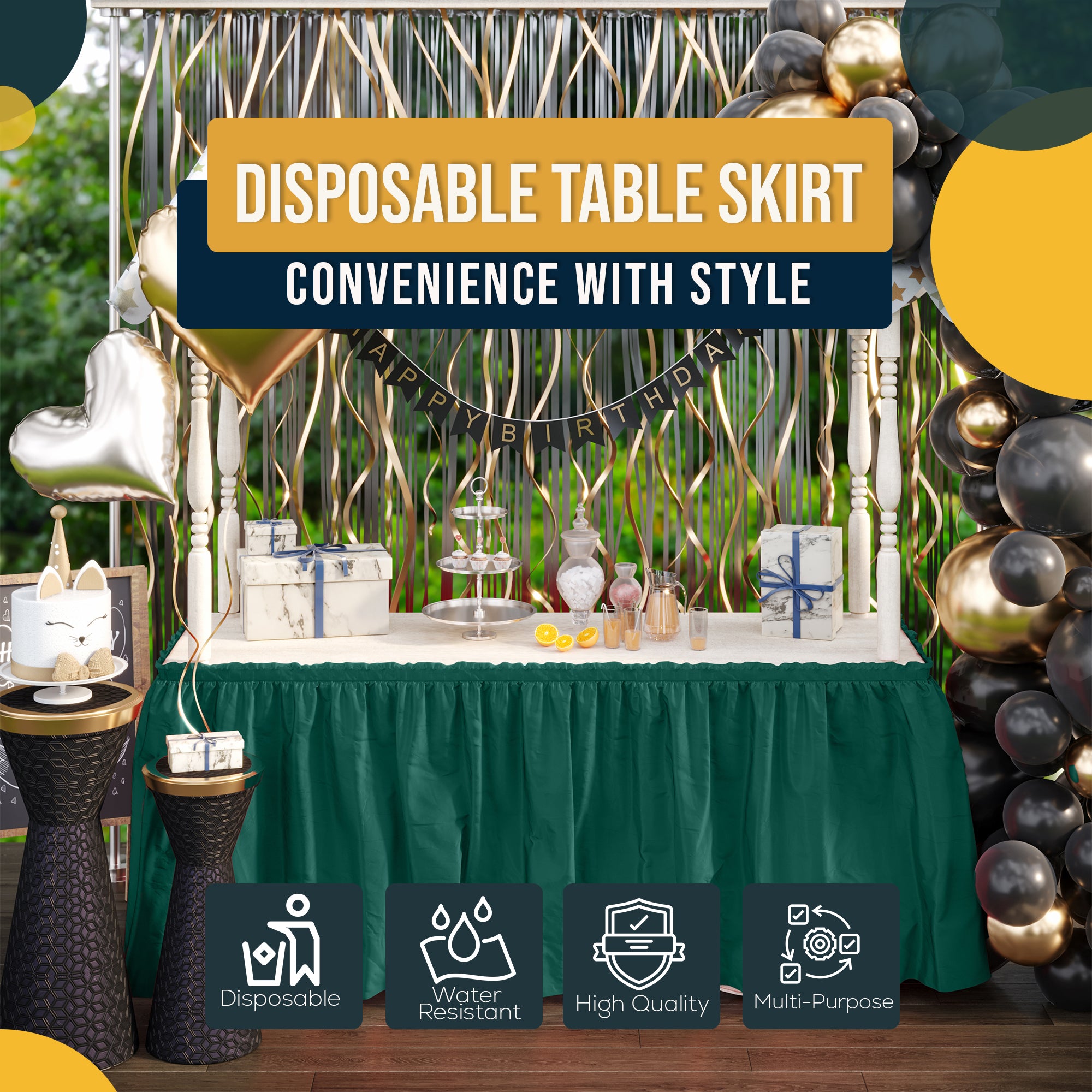 Dark Green Plastic Table Skirt | 14 ft. x 29 in.