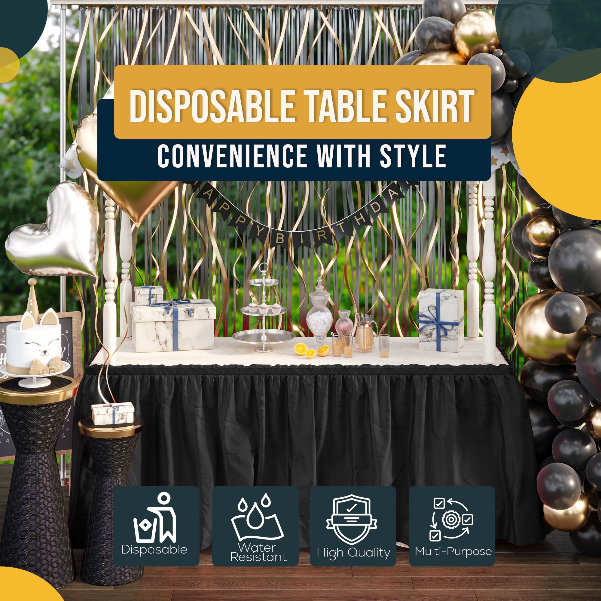 Black Plastic Table Skirt | 14 ft. x 29 in.