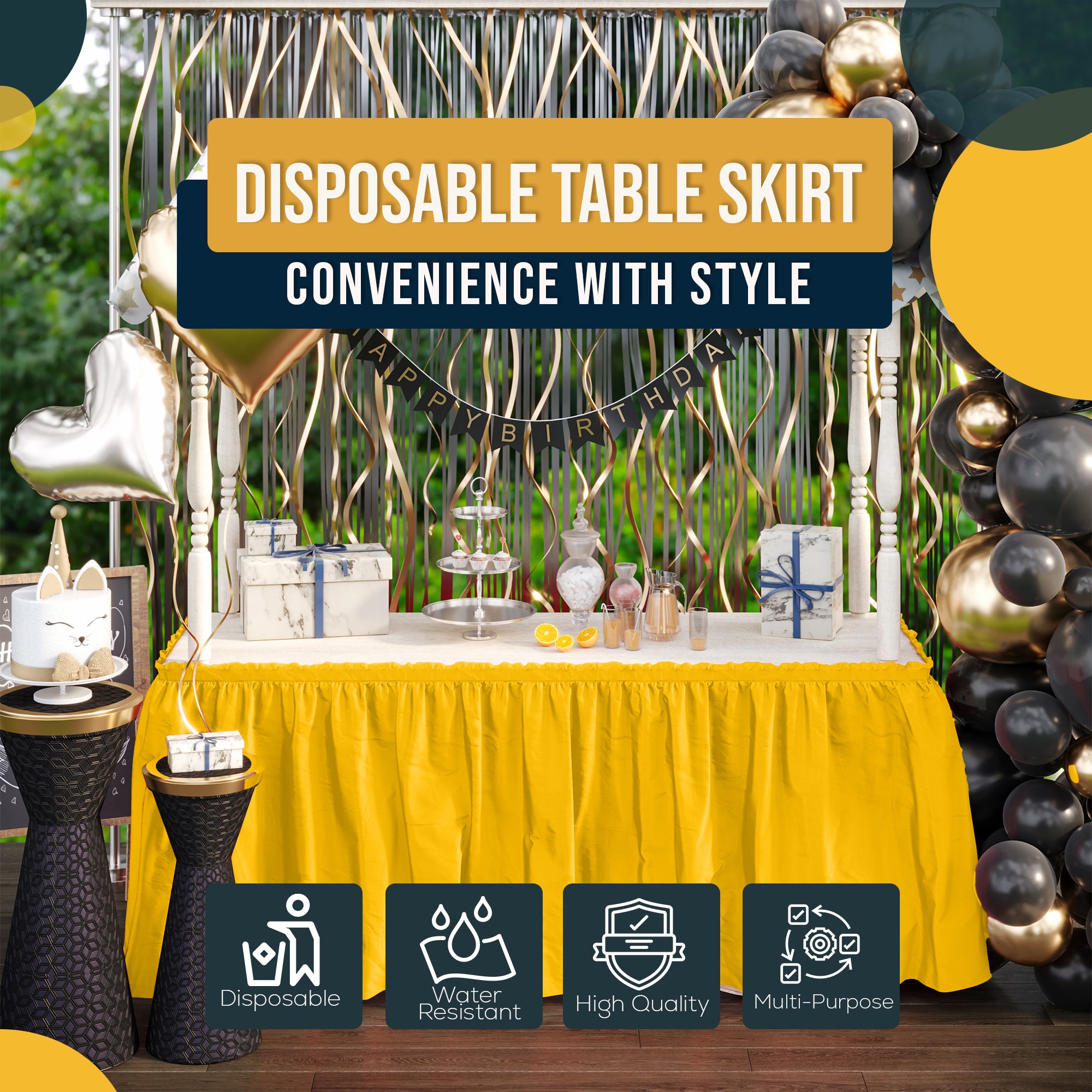 Yellow Plastic Table Skirt | 168 in. x 29 in.