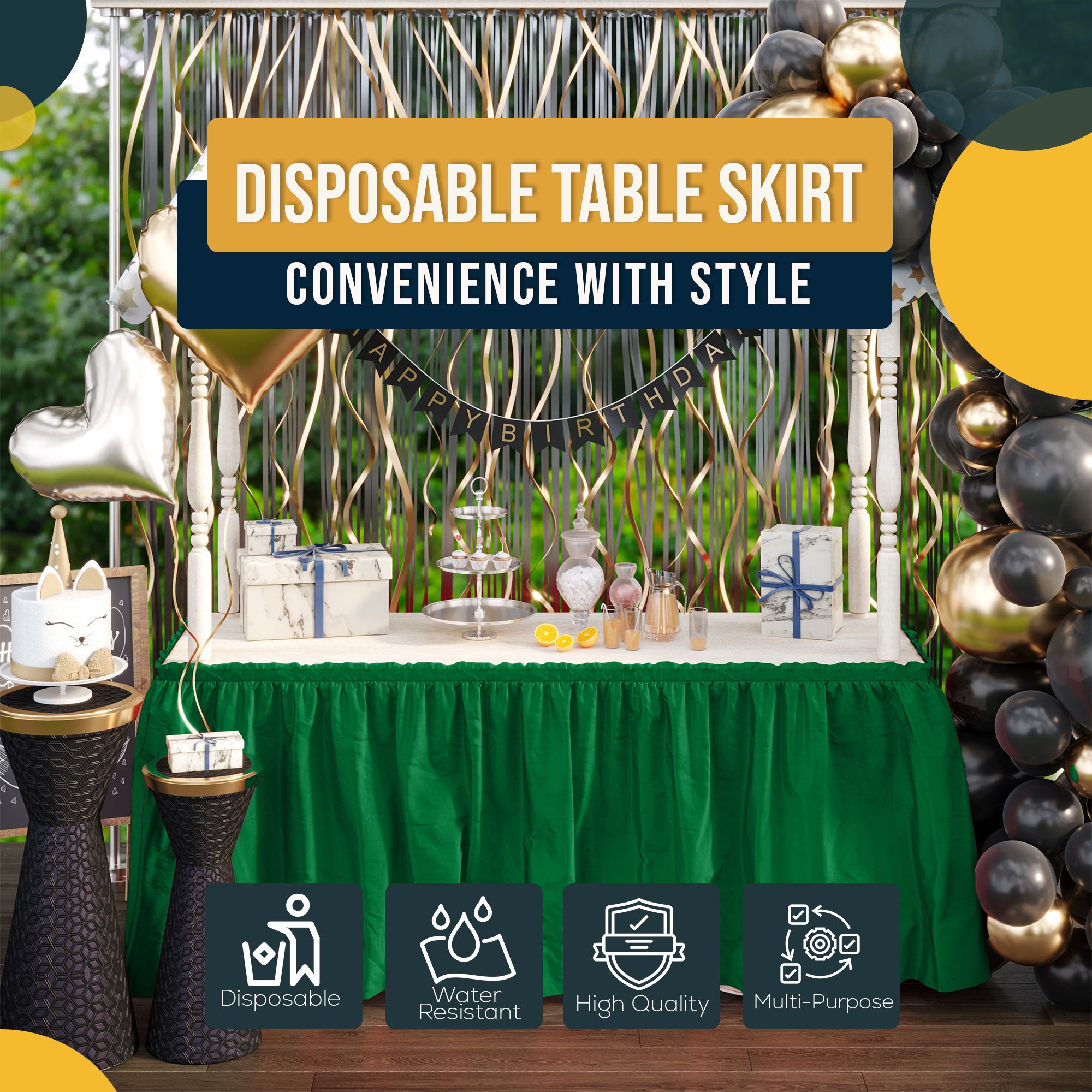 Emerald Green Plastic Table Skirt | 14 ft. x 29 in.