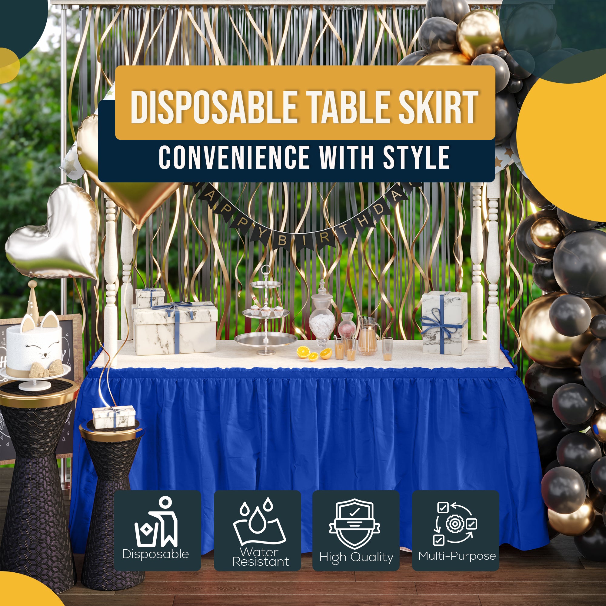 Dark Blue Plastic Table Skirt | 14 ft. x 29 in.