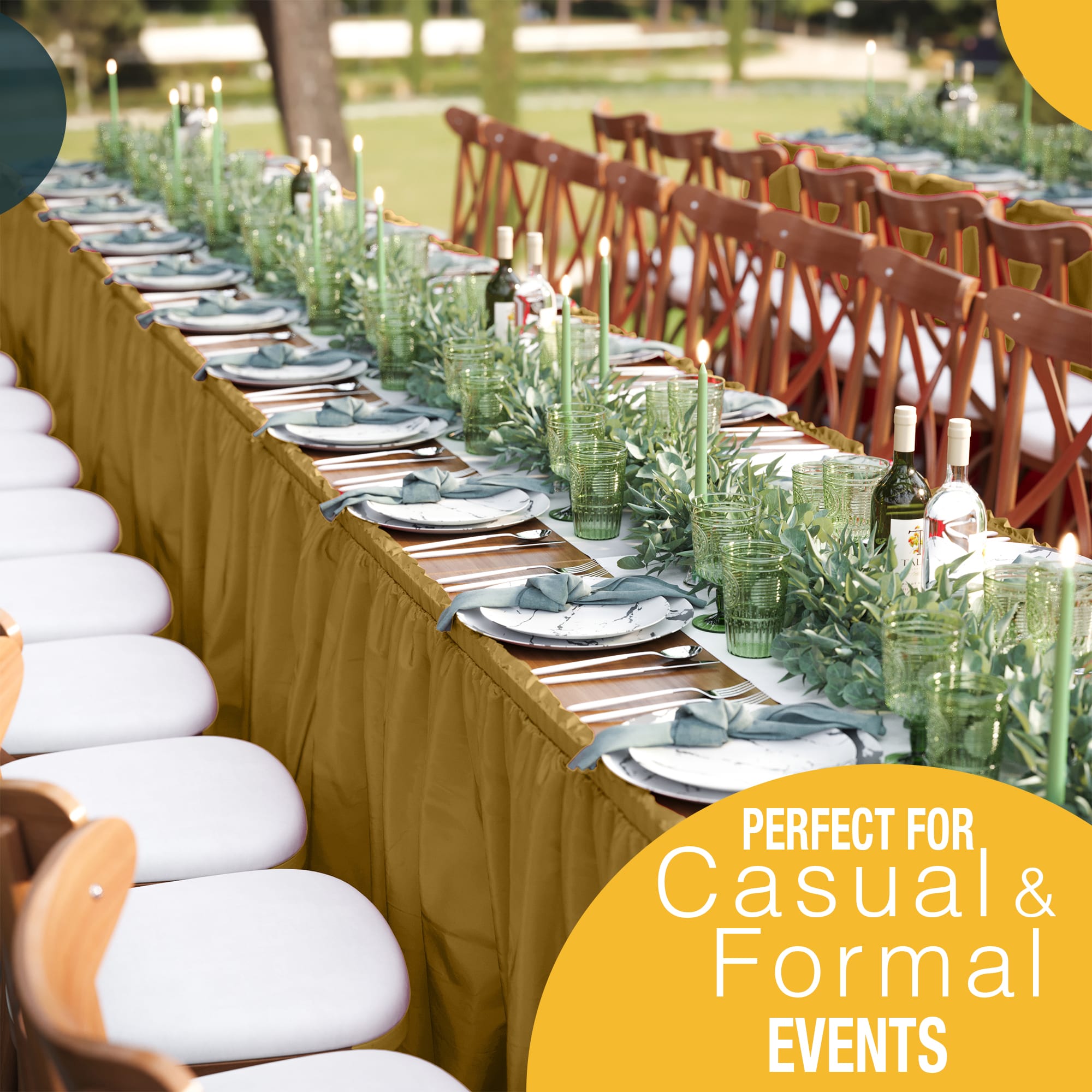 Gold Plastic Table Skirt | 6 Pack