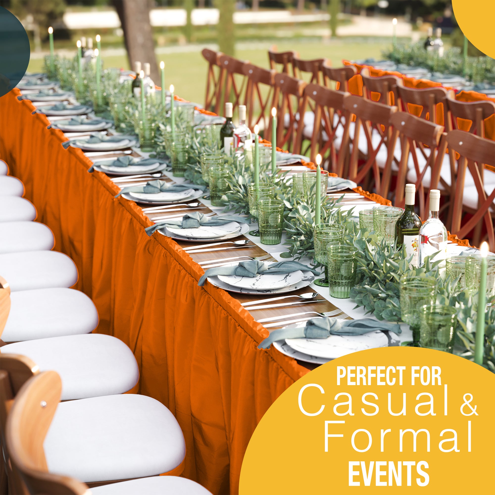 Orange Plastic Table Skirt | 14 ft. x 29 in.